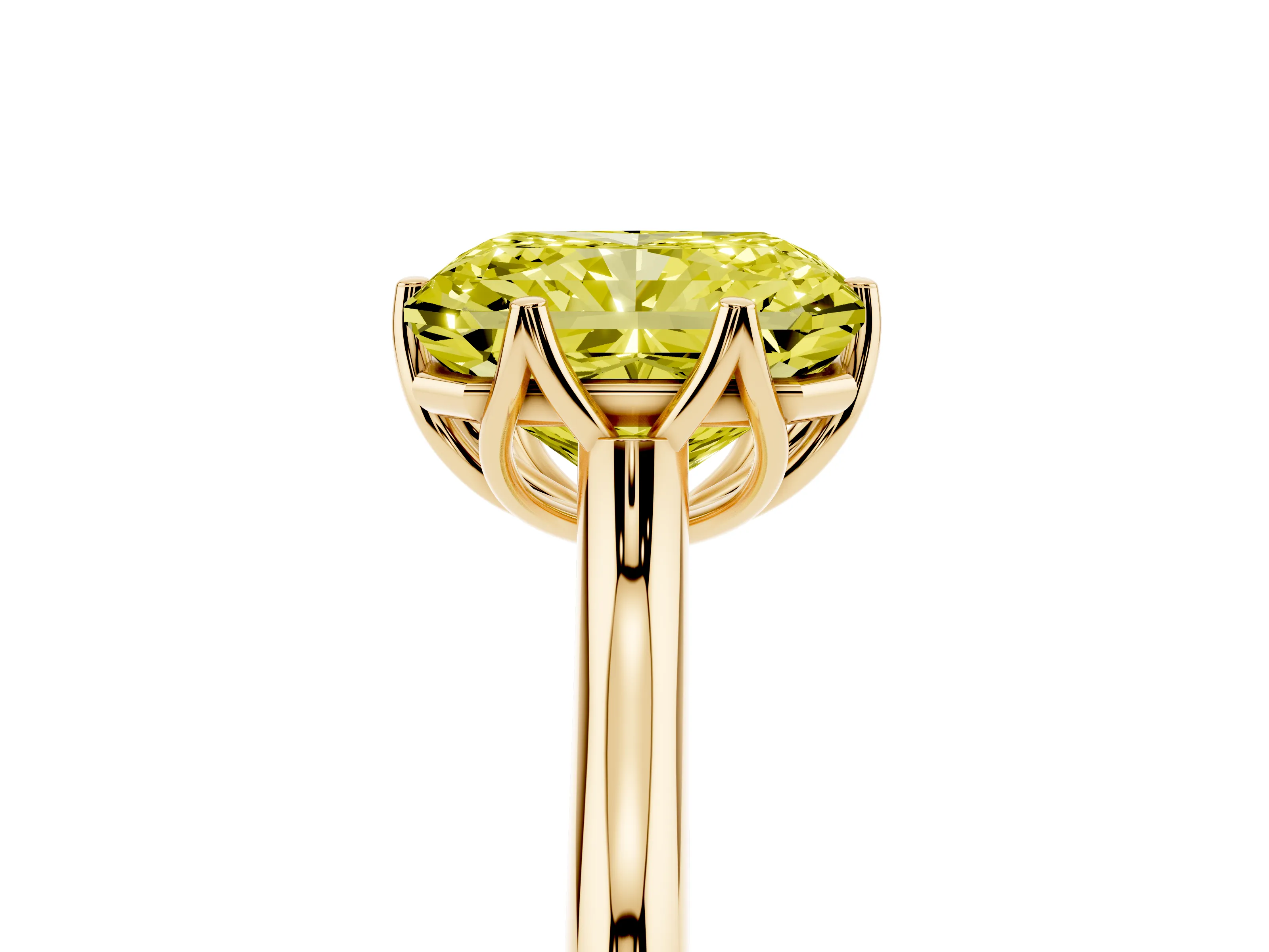 Fancy Yellow Radiant Cut Diamond Solitaire Cathedral Ring Set in Yellow gold with Prong Setting