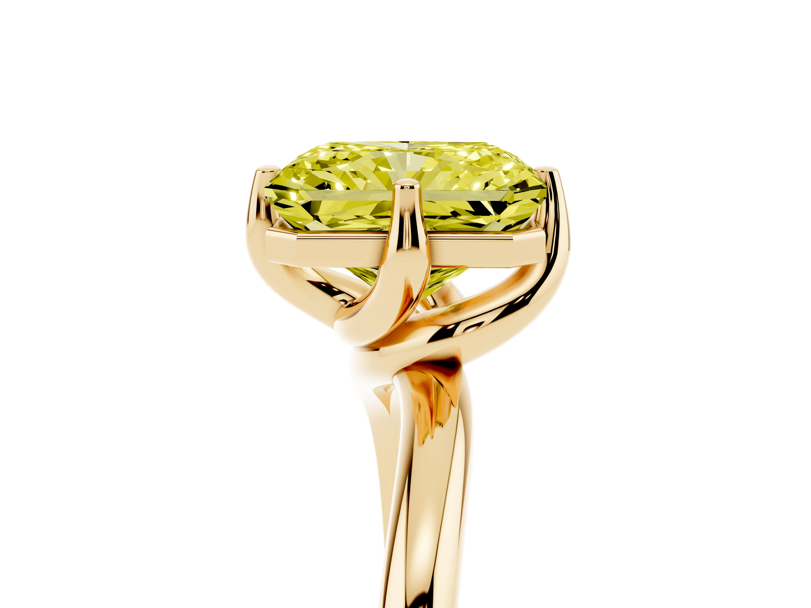 Fancy Yellow Radiant Cut Diamond Solitaire Engagement Ring Set in Yellow gold with Classic Plain Band