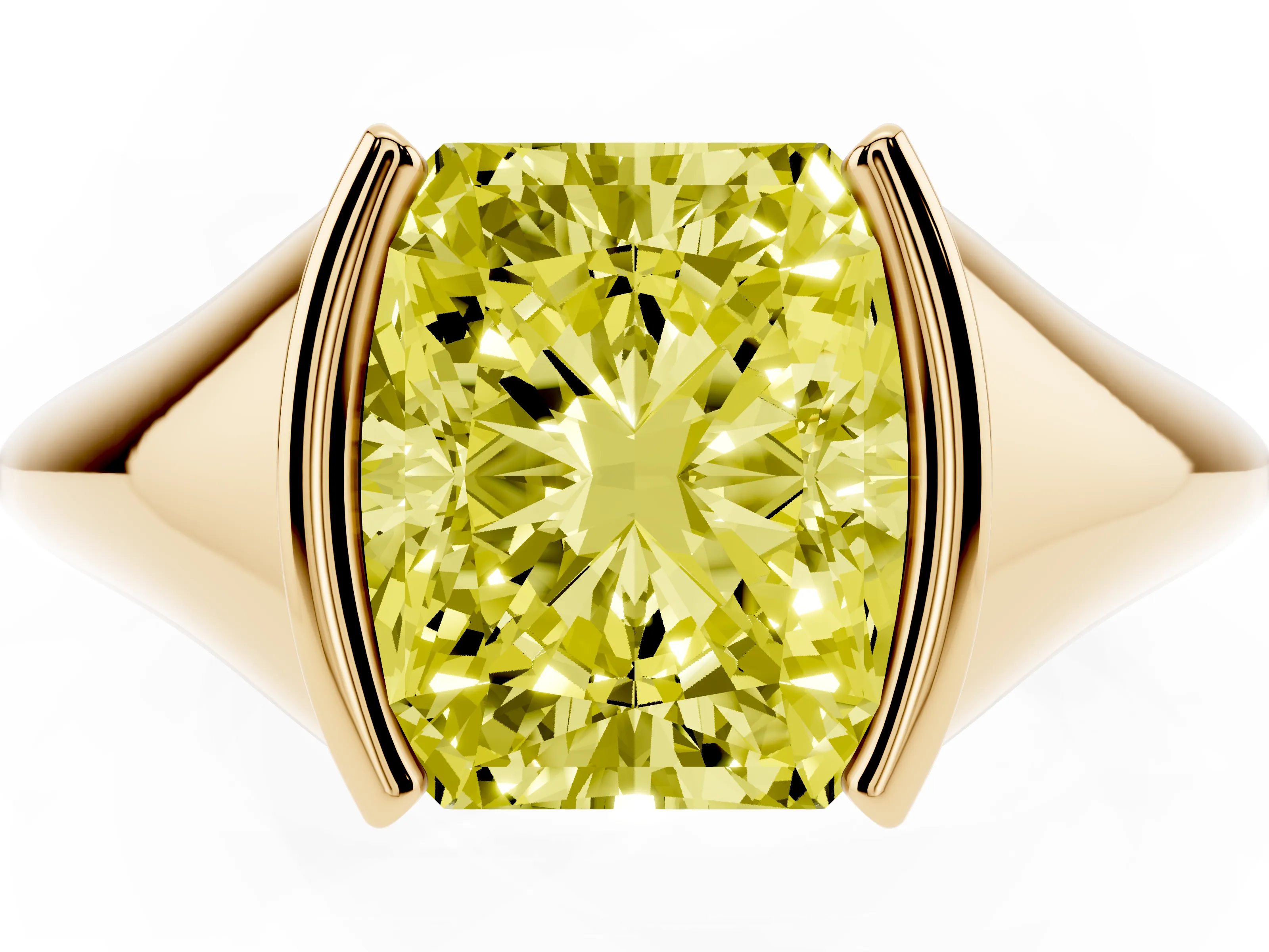 Fancy Yellow Radiant Cut Diamond Solitaire Tension Set Ring Set in Yellow gold