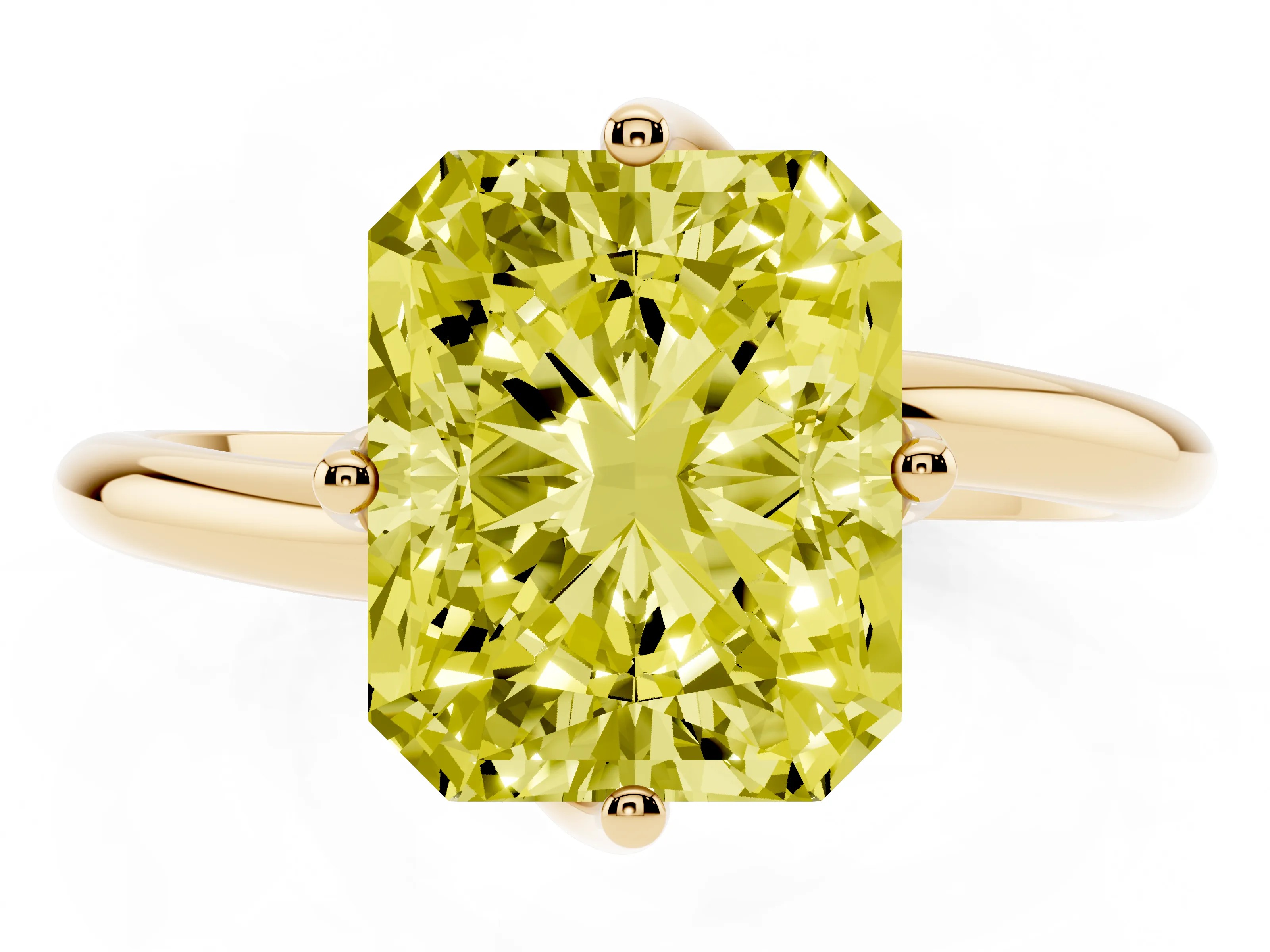 Fancy Yellow Radiant Cut Diamond Solitaire Engagement Ring Set in Yellow gold with Classic Plain Band