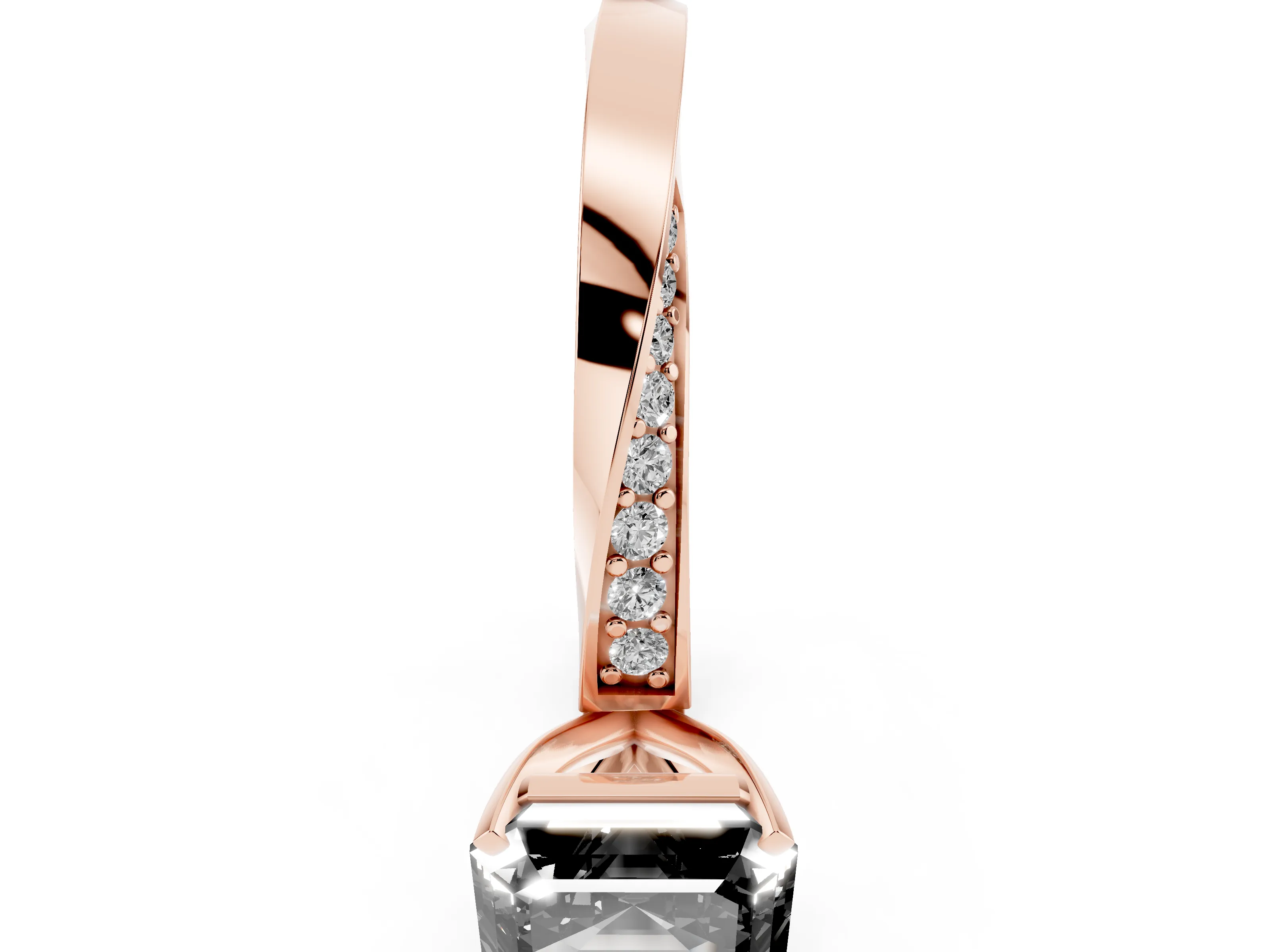 Fancy Black Asscher Cut Diamond Engagement Ring Set in Rose gold with Side Stone Accents and Prong Setting