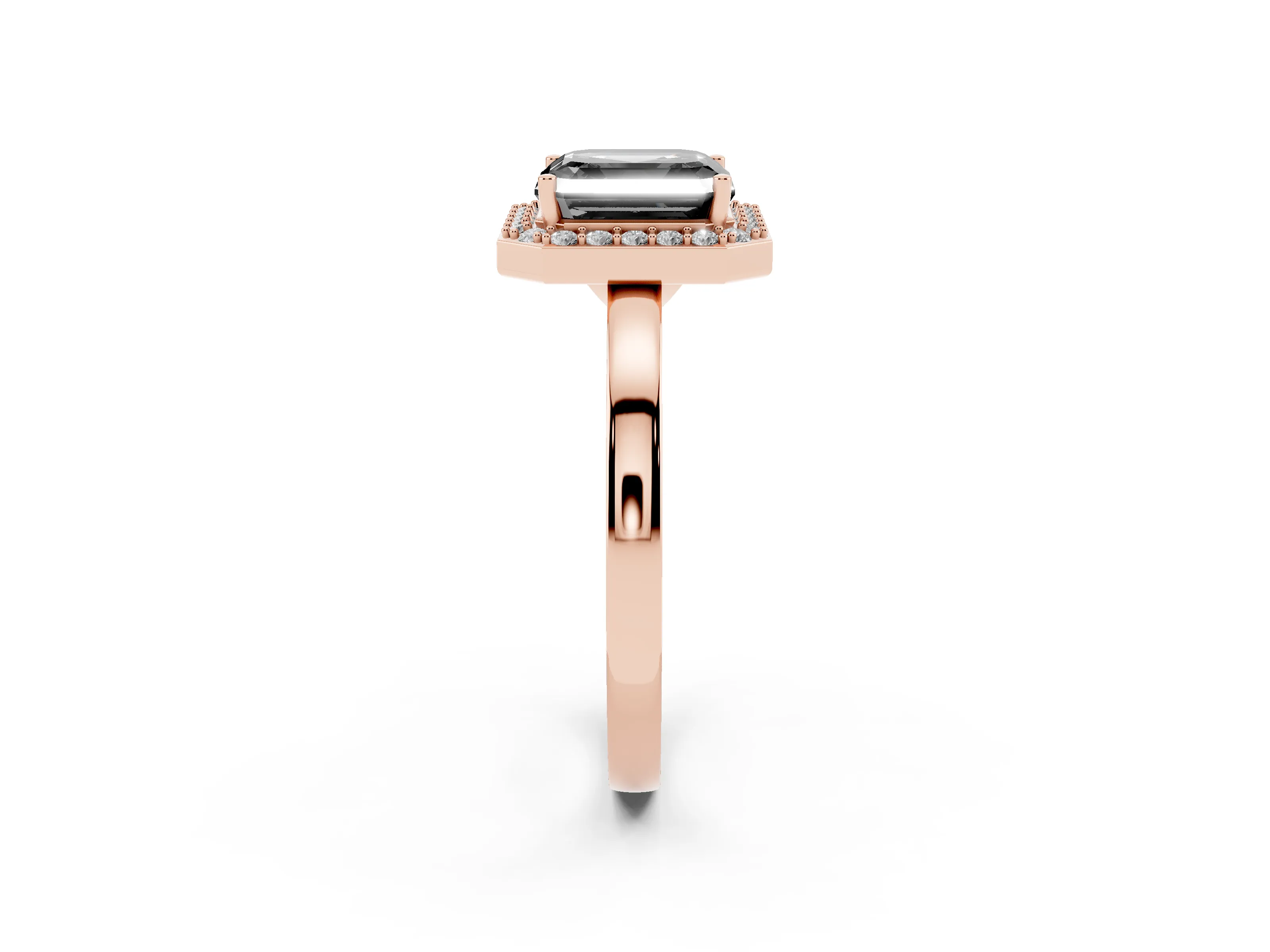 Fancy Black Asscher Cut Diamond Halo Ring Set in Rose gold with Solitaire Band and Prong Setting