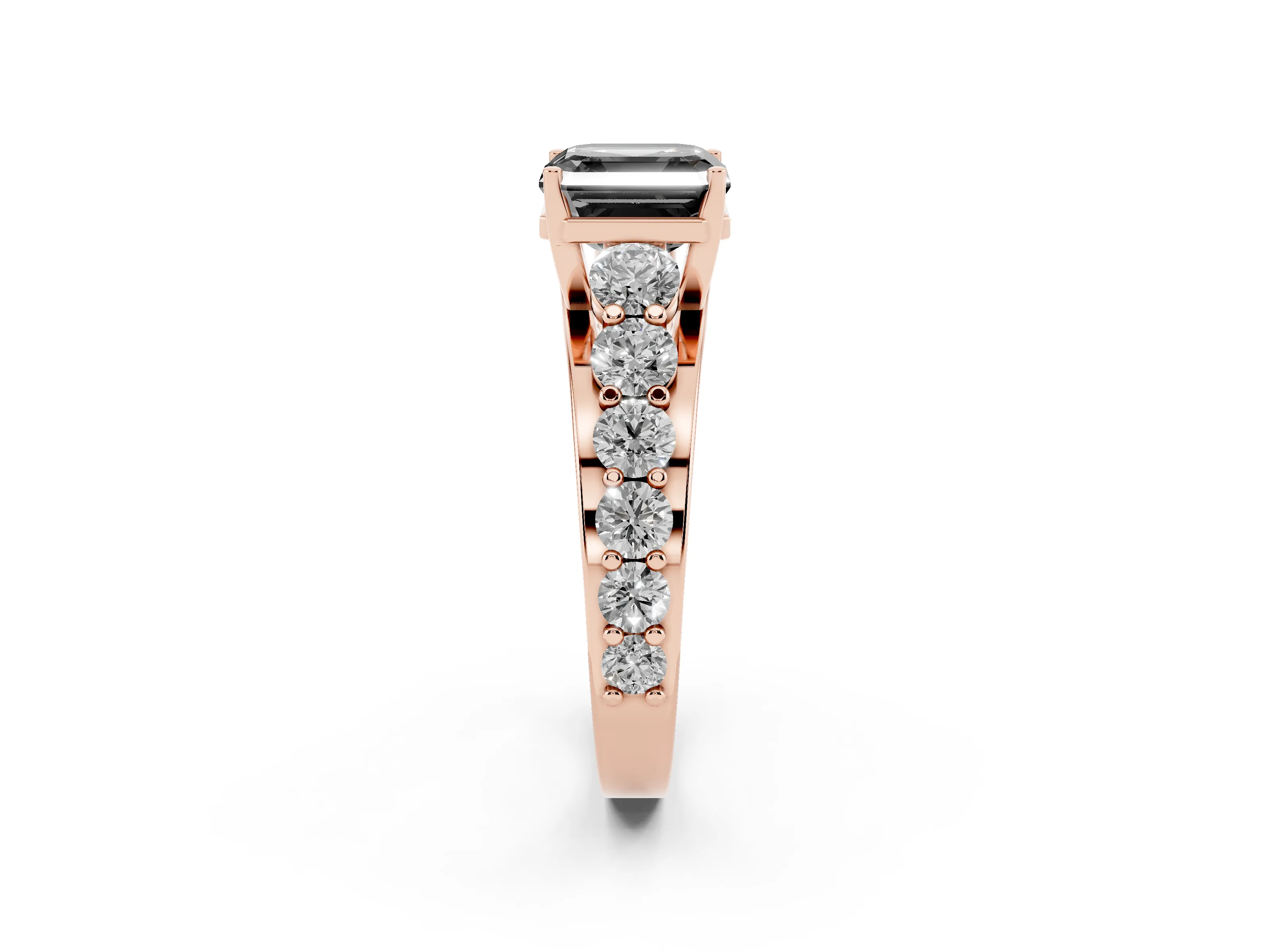 Fancy Black Asscher Cut Diamond Pavé Engagement Ring Set in Rose gold with Prong Setting