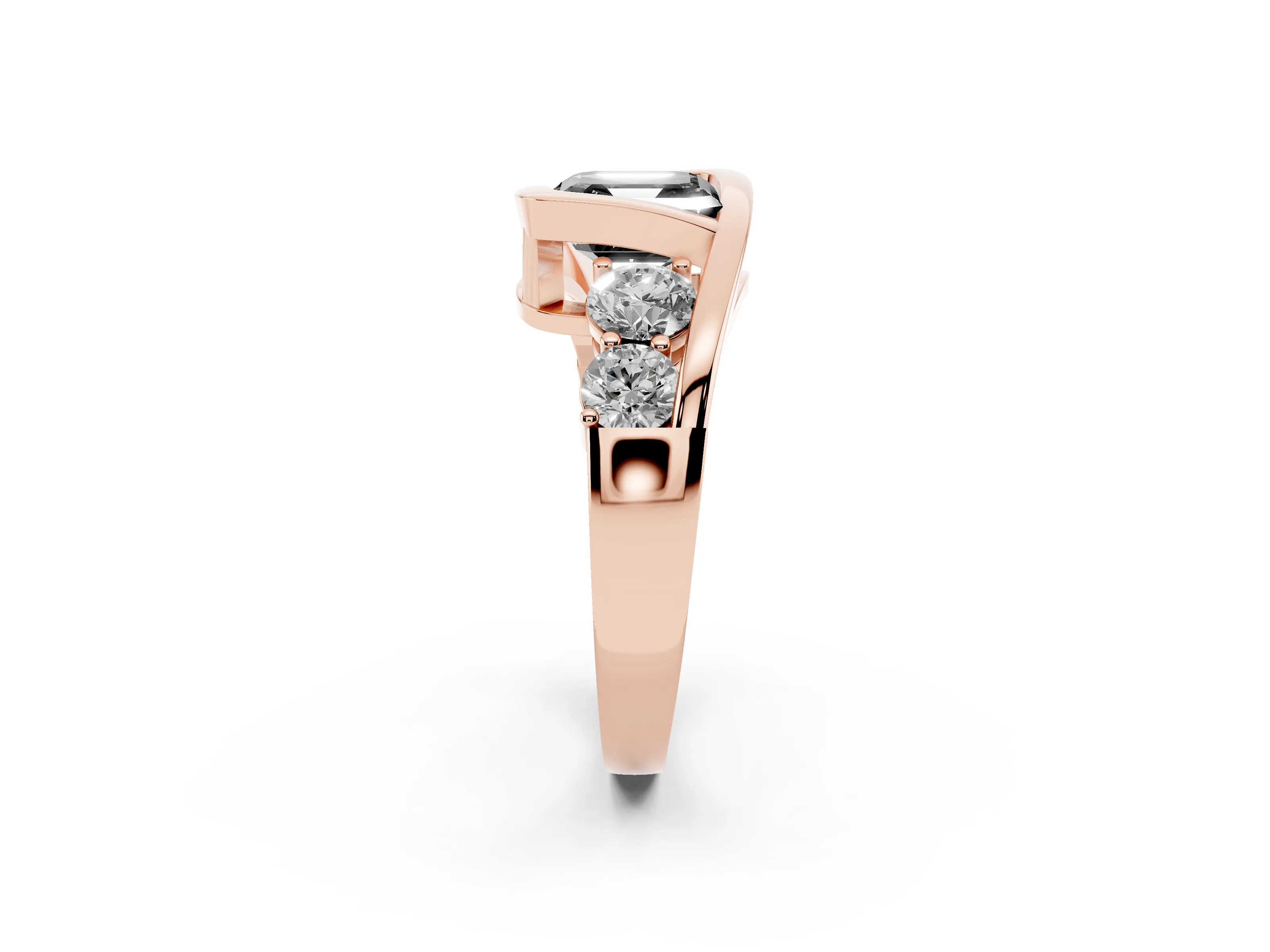 Fancy Black Asscher Cut Diamond Bezel Bypass Ring Set in Rose gold with Round Accents