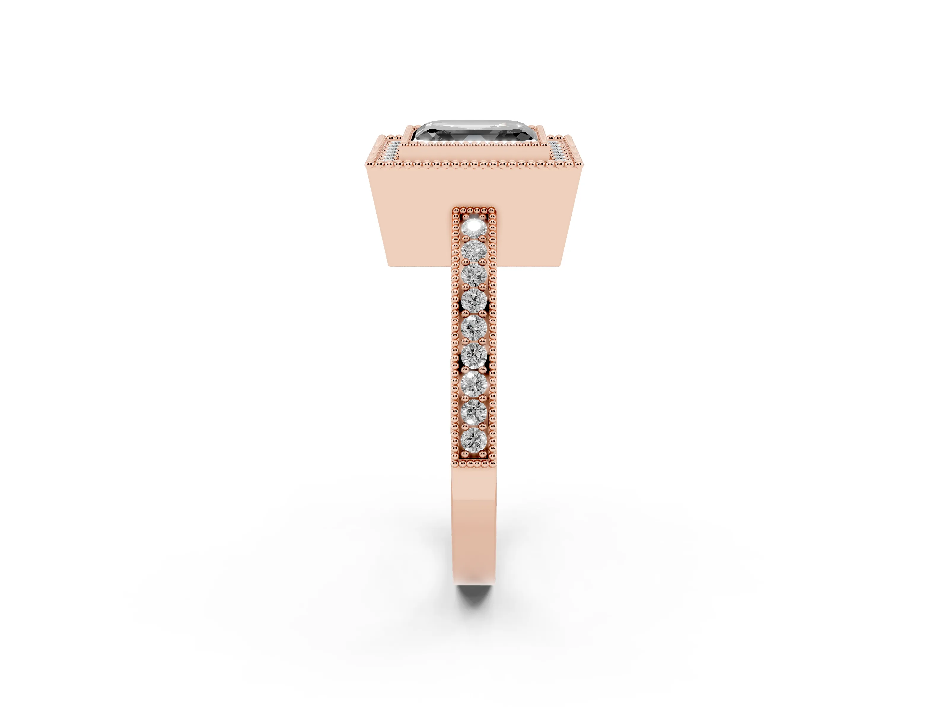 Fancy Black Asscher Cut Diamond Round Halo Ring Set in Rose gold with Pavé Band