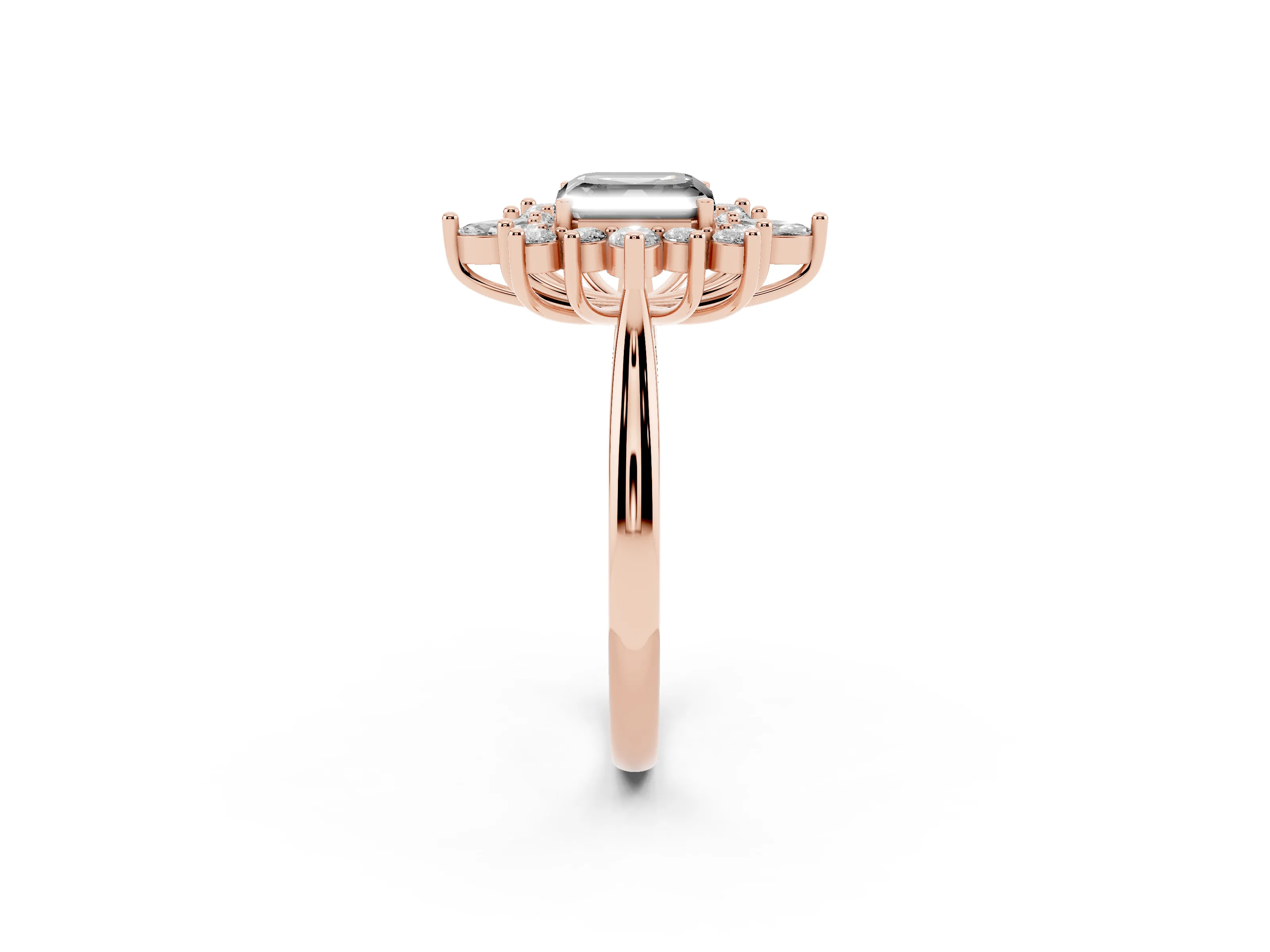 Fancy Black Asscher Cut Diamond Cluster Halo Ring Set in Rose gold with Marquise and Round Accents