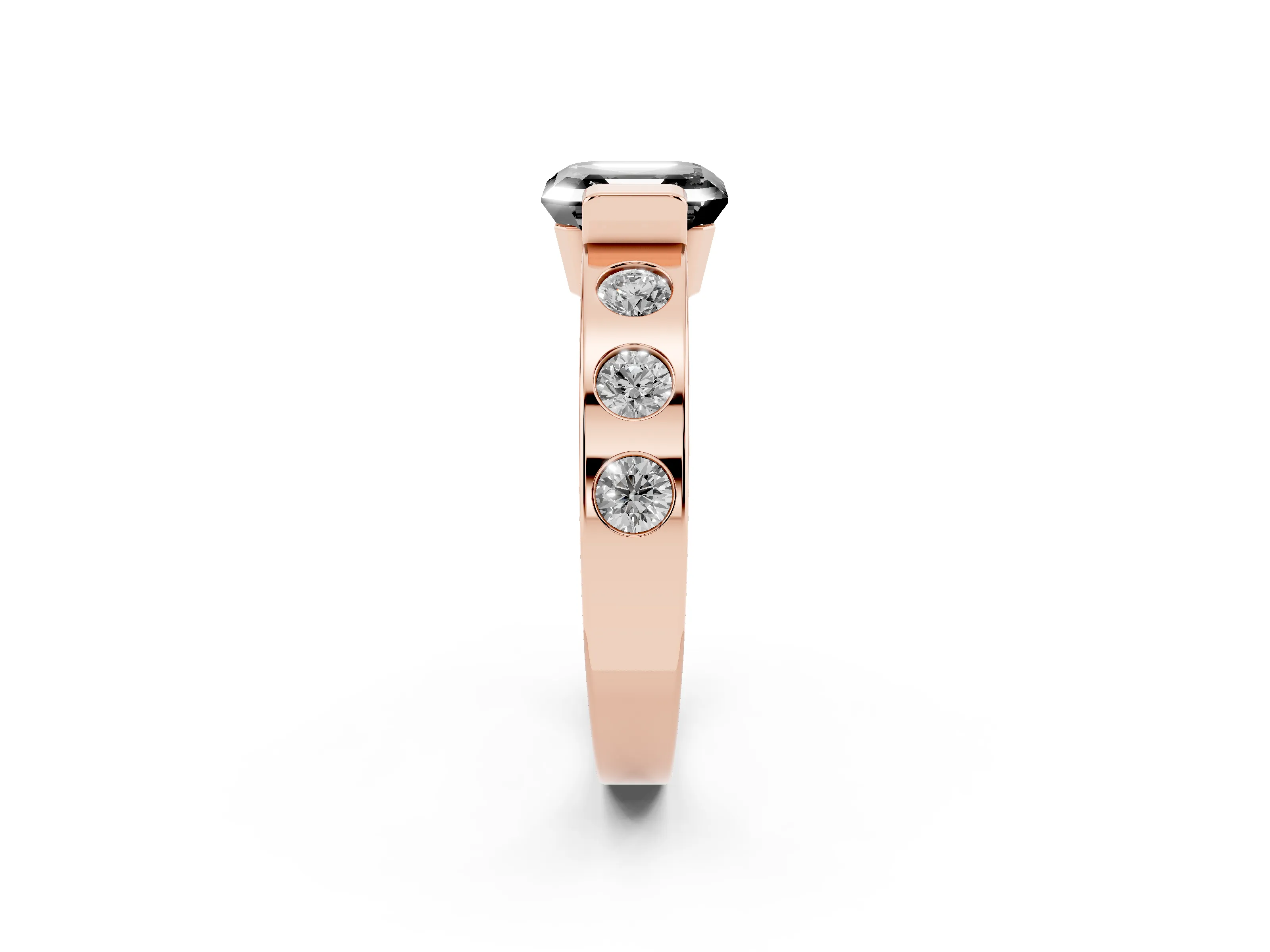 Fancy Black Asscher Cut Diamond Channel-Set Band Ring Set in Rose gold with Bezel Prong Setting