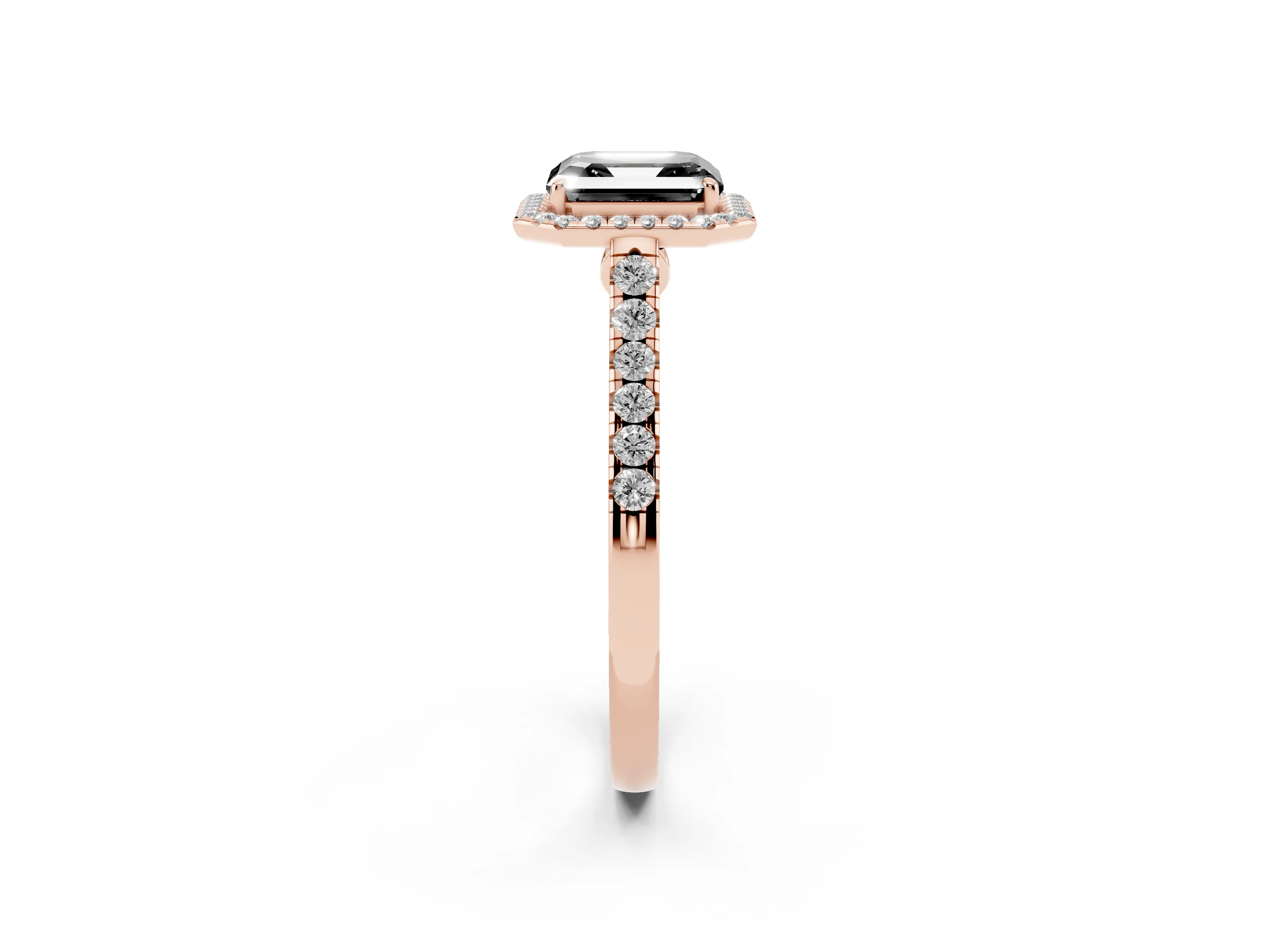 Fancy Black Asscher Cut Diamond Halo Pavé Engagement Ring Set in Rose gold with Prong Setting