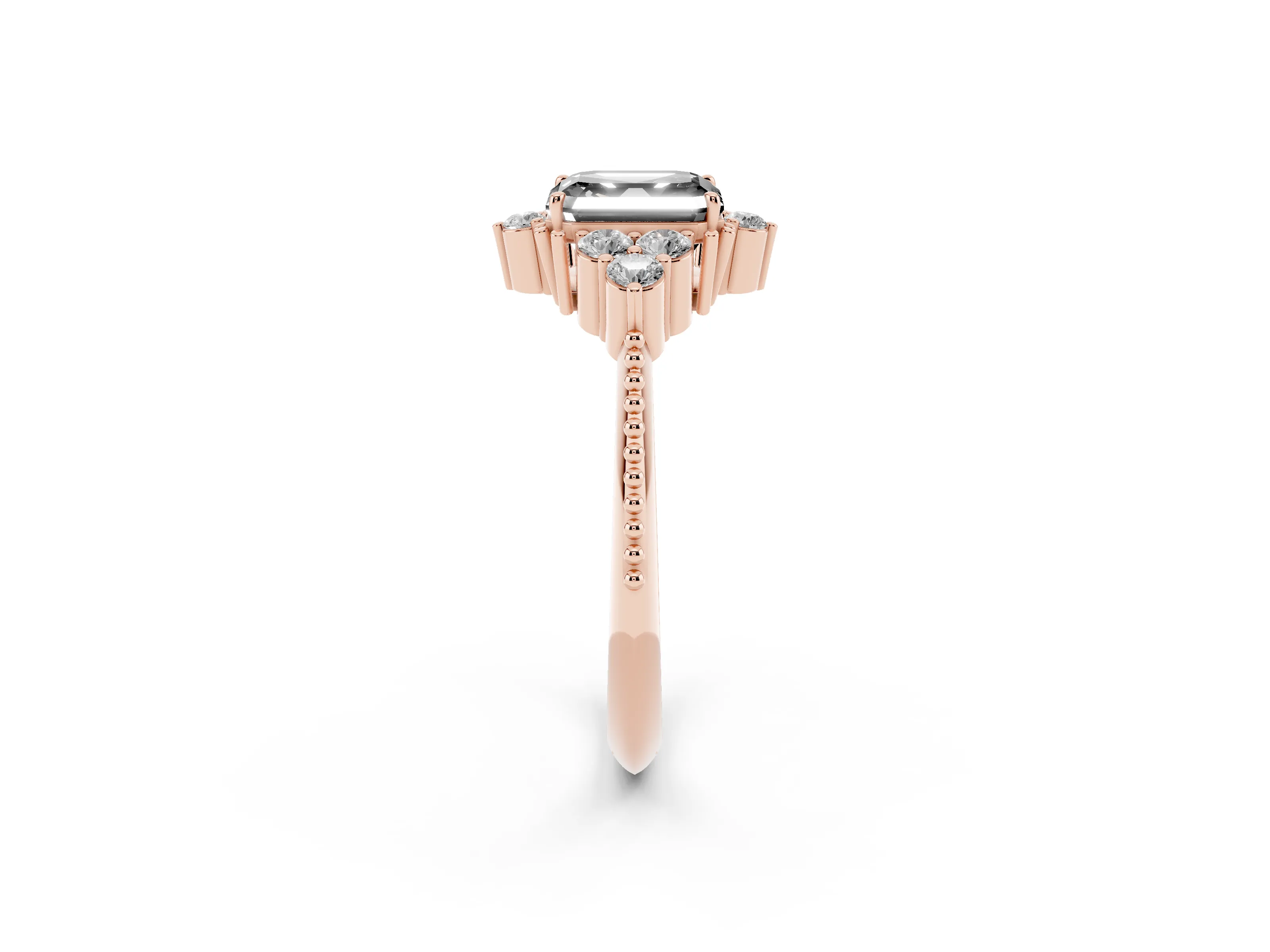 Fancy Black Asscher Cut Diamond Cluster Ring Set in Rose gold with Beaded Band