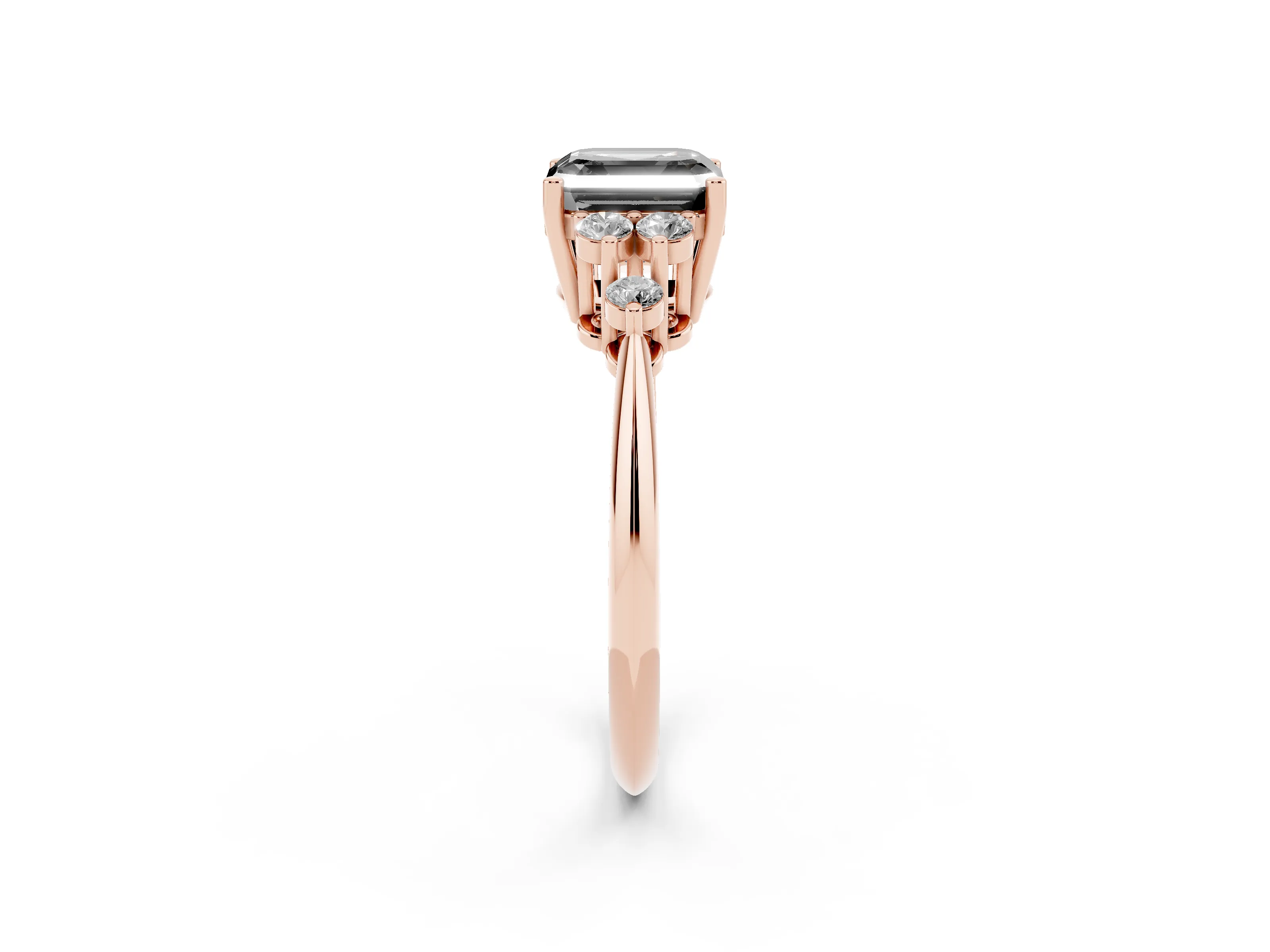 Fancy Black Asscher Cut Diamond Cluster Ring Set in Rose gold with Plain Band and Prong Setting