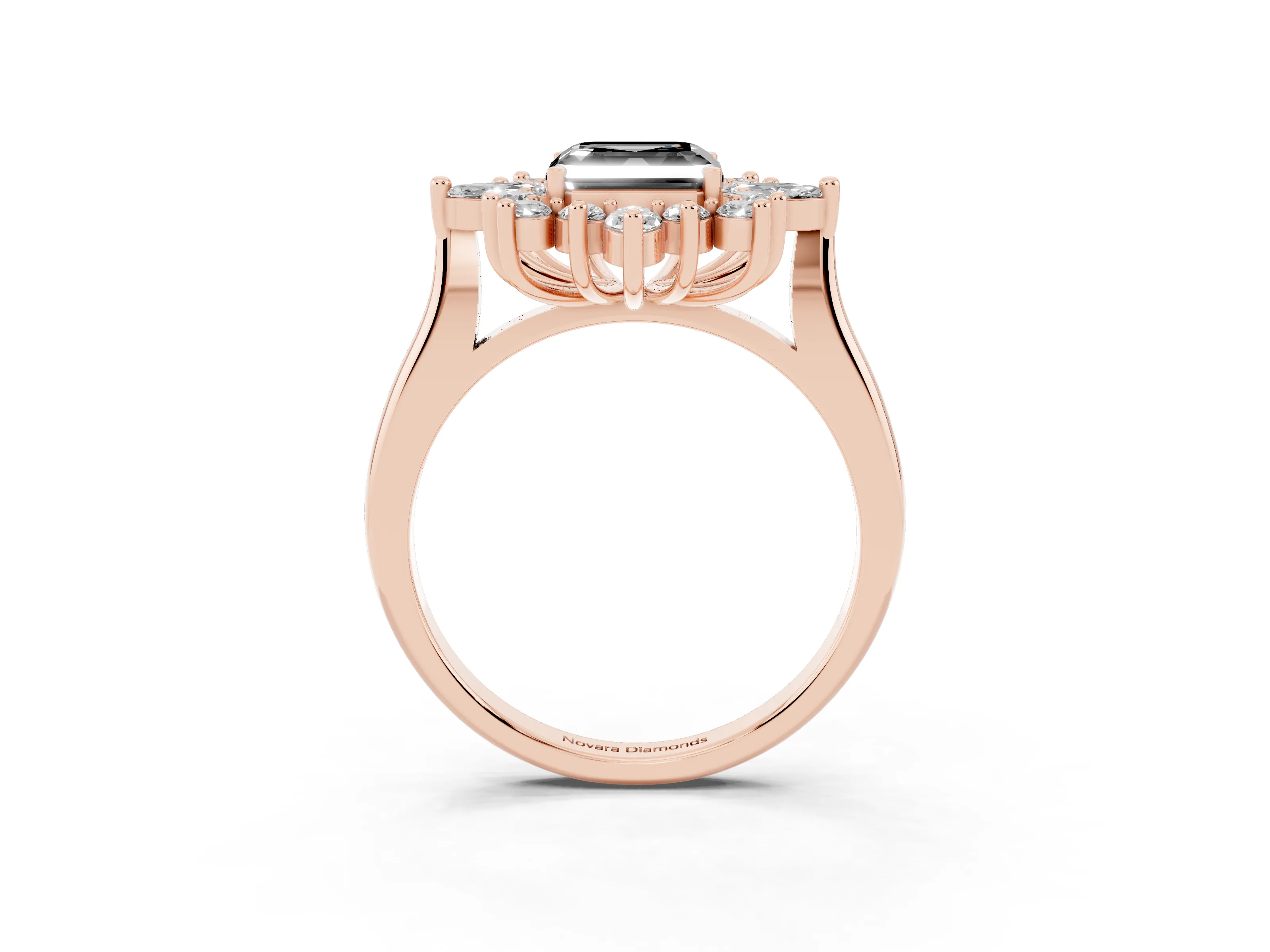 Fancy Black Asscher Cut Diamond Cluster Halo Ring Set in Rose gold with Marquise and Round Accents