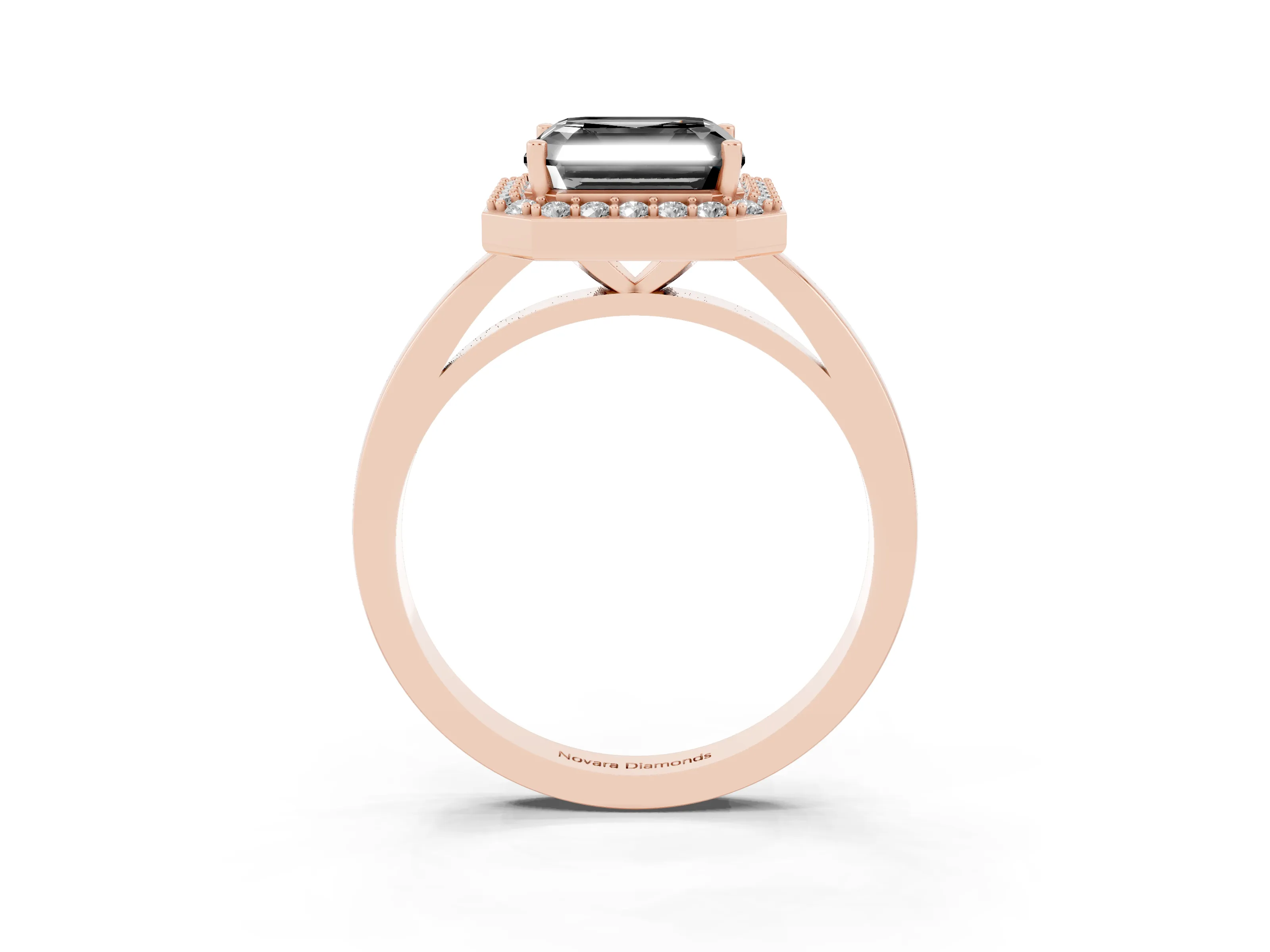 Fancy Black Asscher Cut Diamond Halo Ring Set in Rose gold with Solitaire Band and Prong Setting