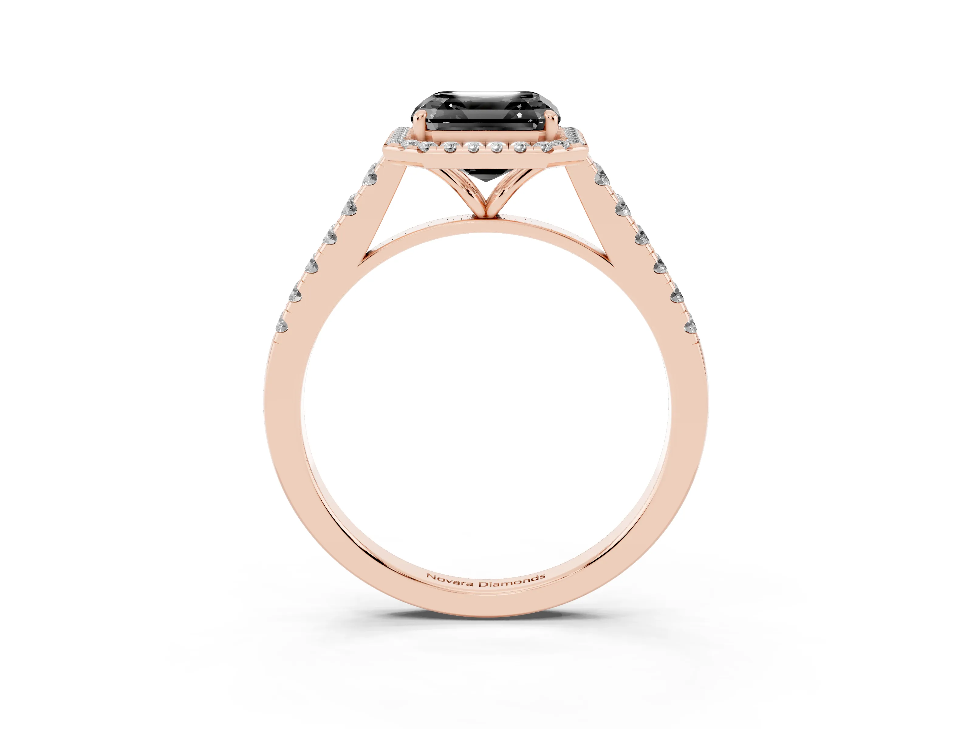 Fancy Black Asscher Cut Diamond Halo Pavé Engagement Ring Set in Rose gold with Prong Setting