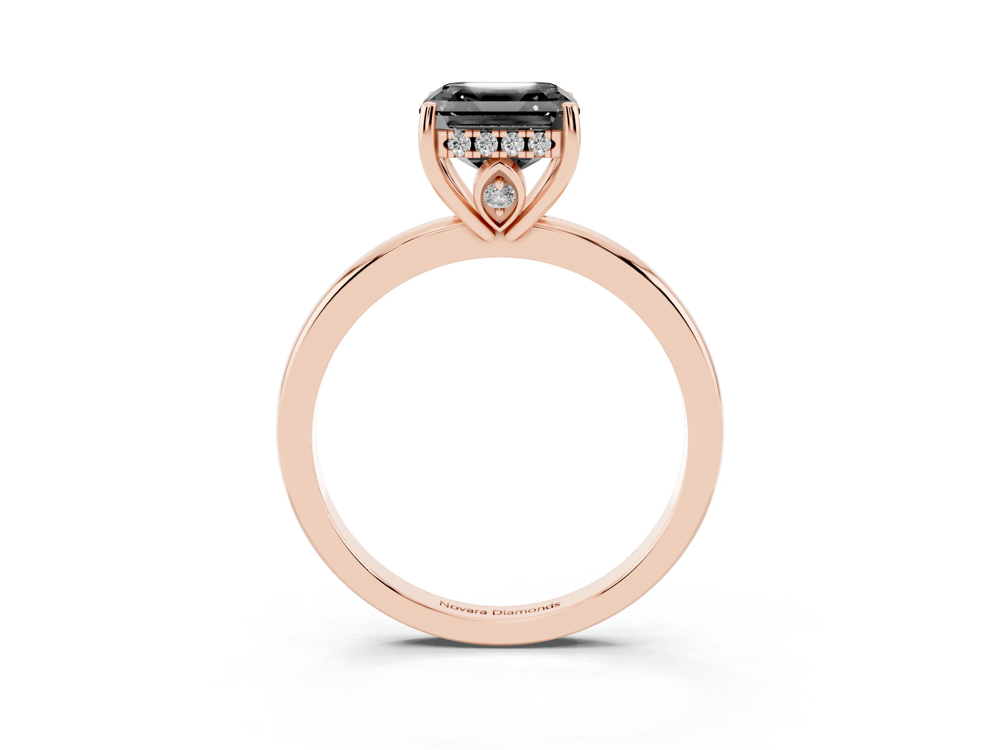 Fancy Black Asscher Cut Diamond Solitaire Ring Set in Rose gold with Plain Band and Prong Setting