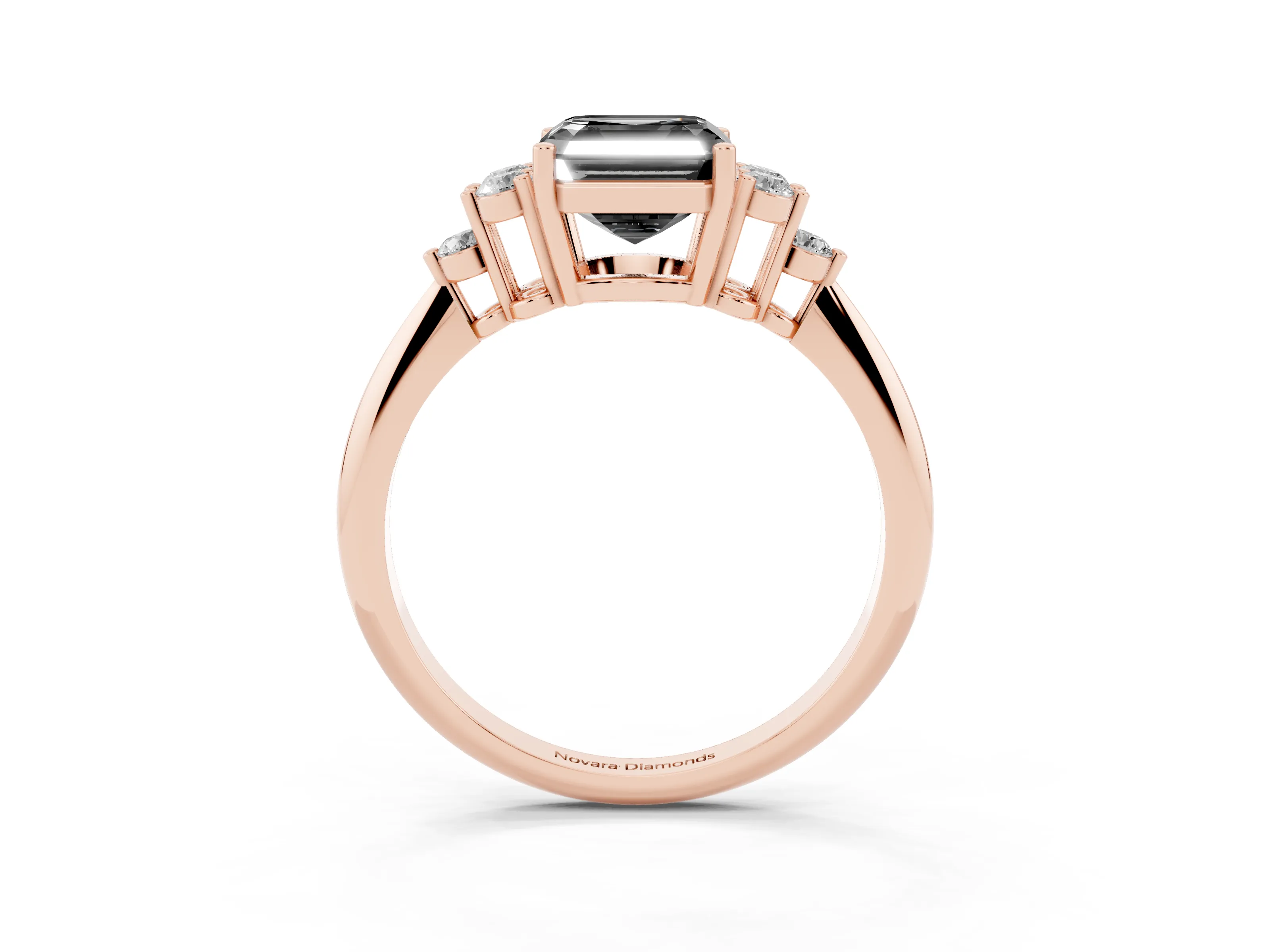 Fancy Black Asscher Cut Diamond Cluster Ring Set in Rose gold with Plain Band and Prong Setting