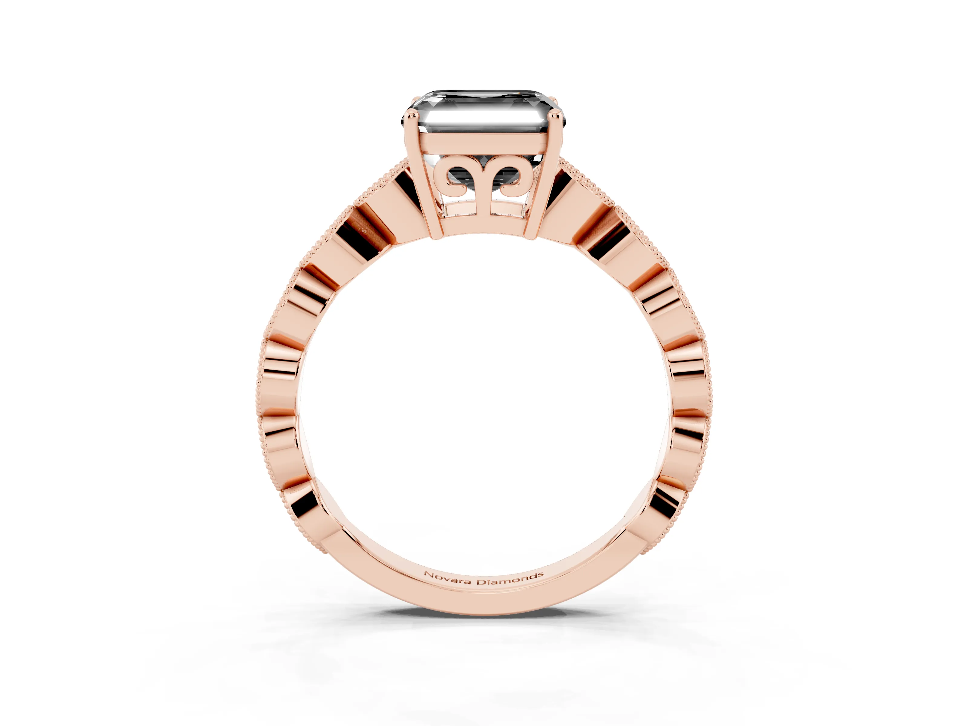 Fancy Black Asscher Cut Diamond Solitaire Ring Set in Rose gold with Infinity Twist Pavé Band