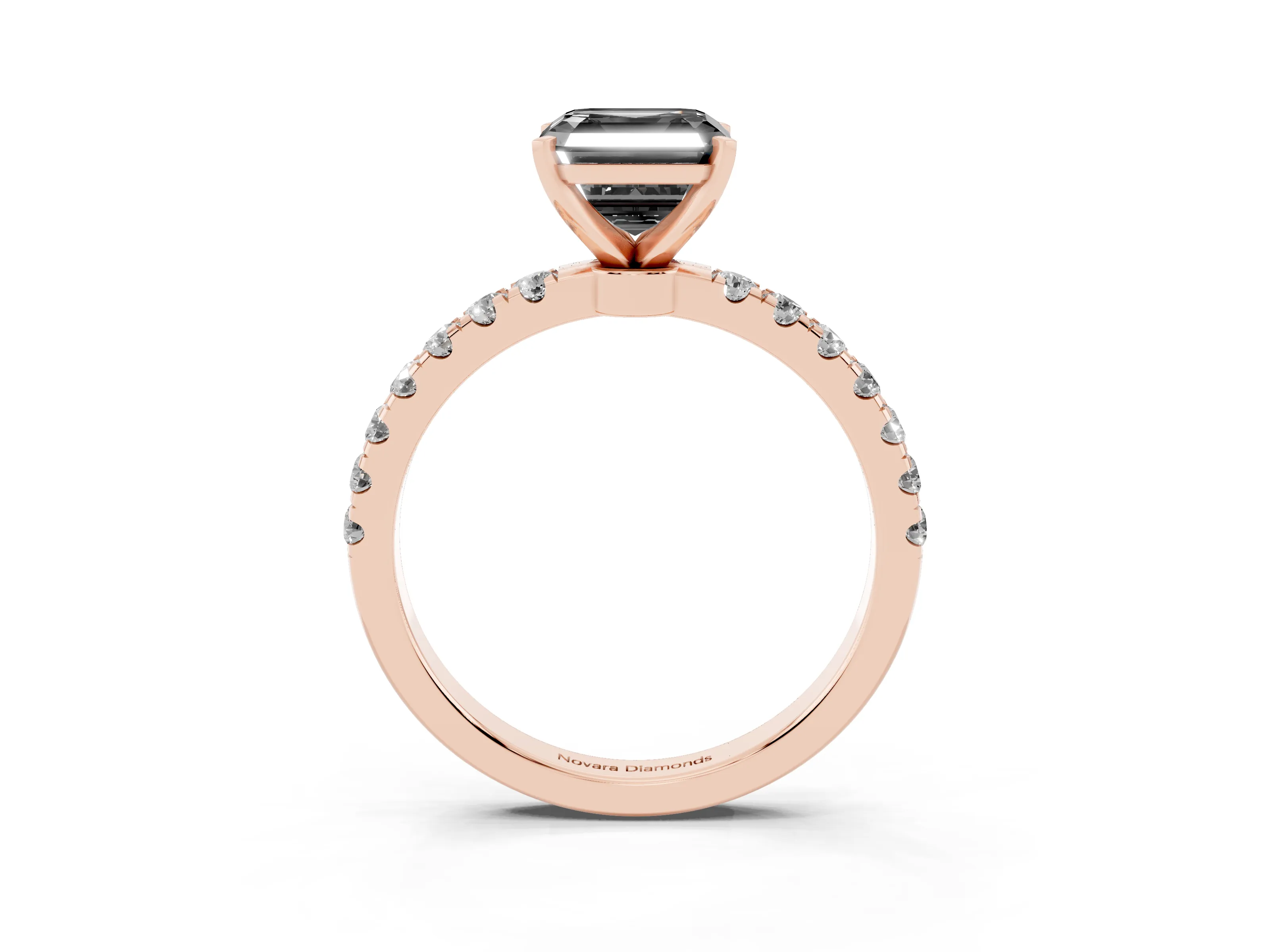 Fancy Black Asscher Cut Diamond Solitaire Ring Set in Rose gold with Pavé Accents and Prong Setting