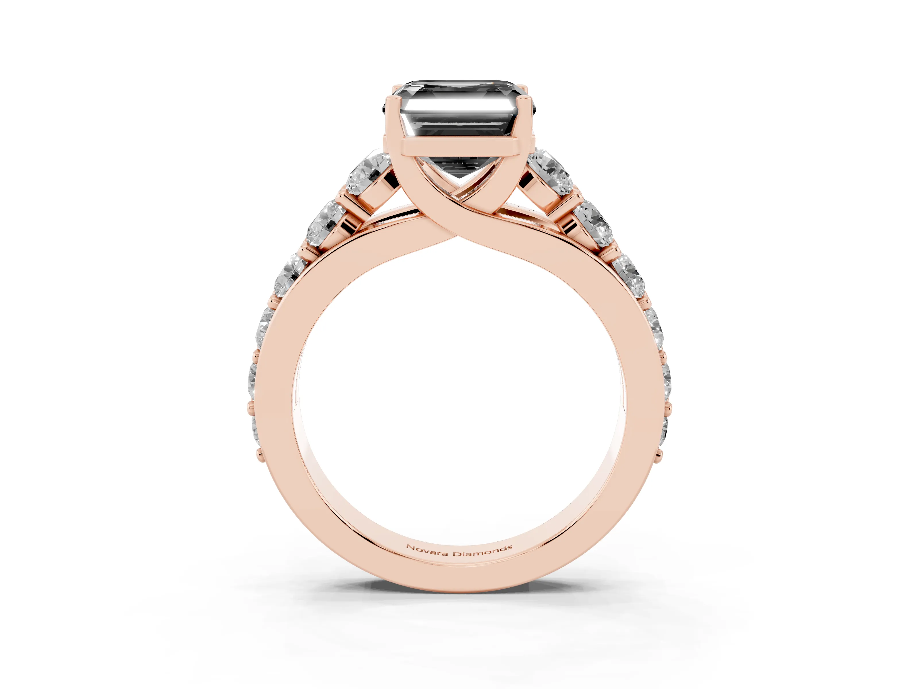 Fancy Black Asscher Cut Diamond Pavé Engagement Ring Set in Rose gold with Prong Setting
