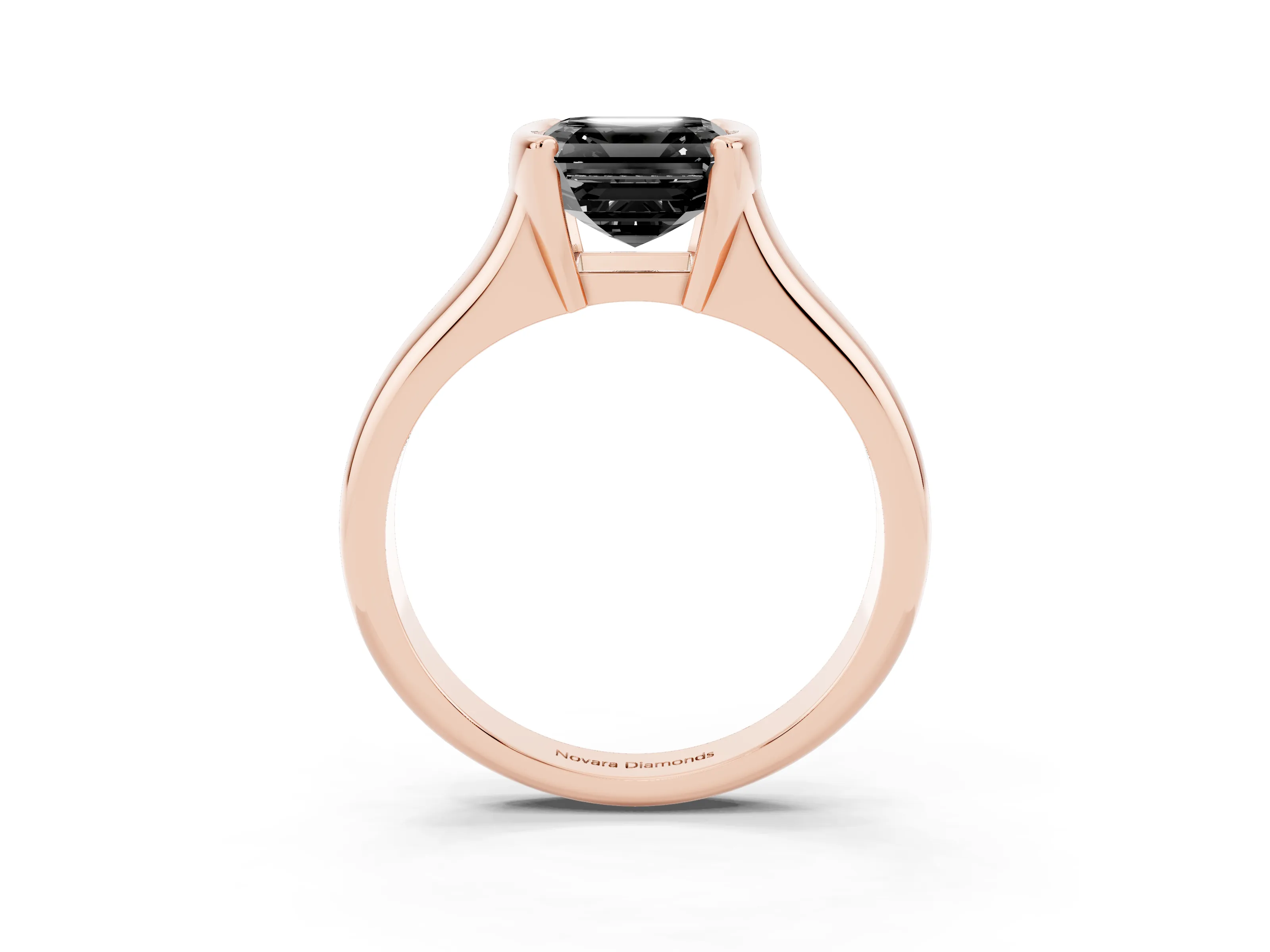 Fancy Black Asscher Cut Diamond Solitaire Tension Set Ring Set in Rose gold with Split Shank Band