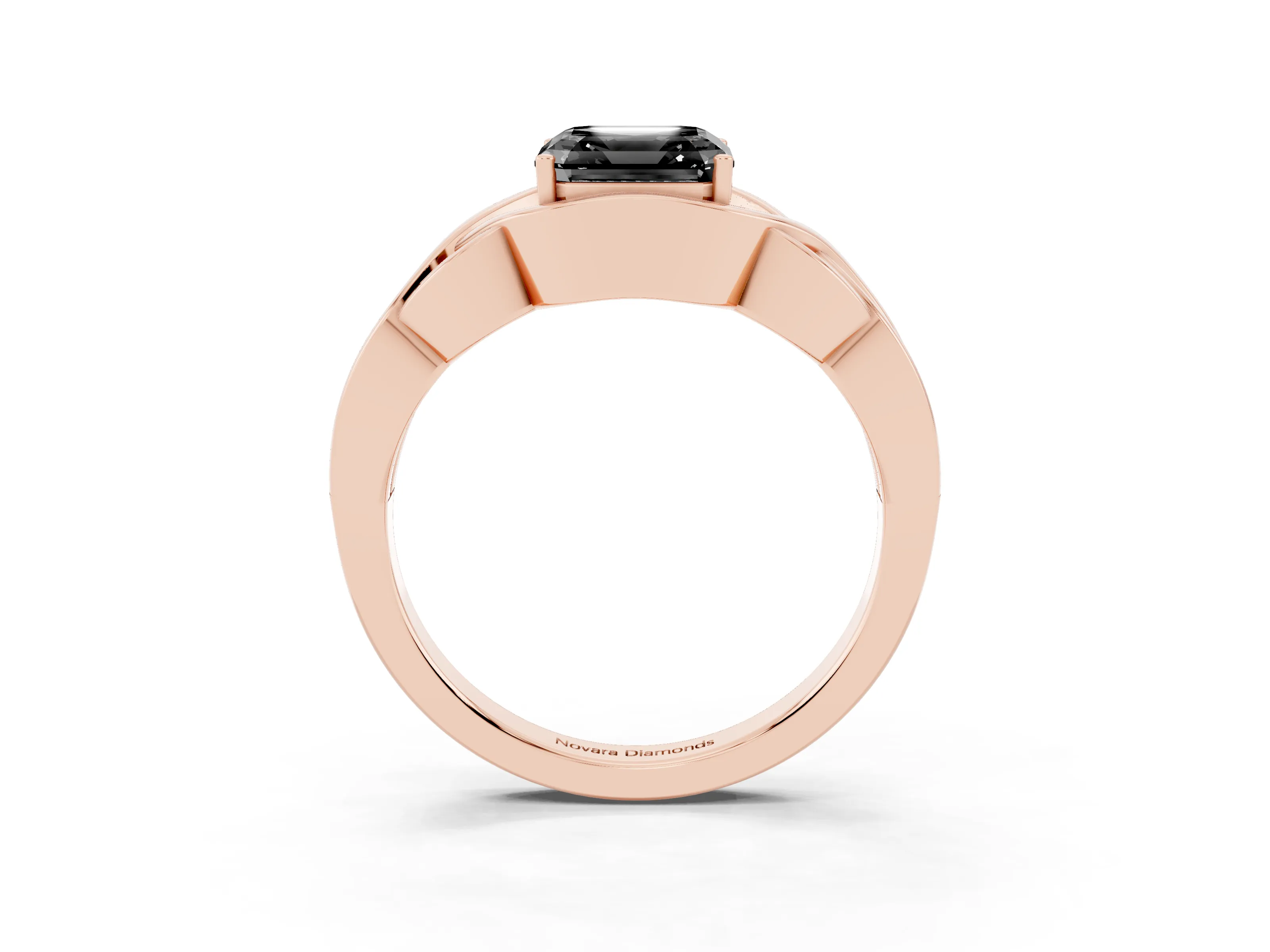 Fancy Black Asscher Cut Diamond Solitaire Ring Set in Rose gold with Intertwined Band