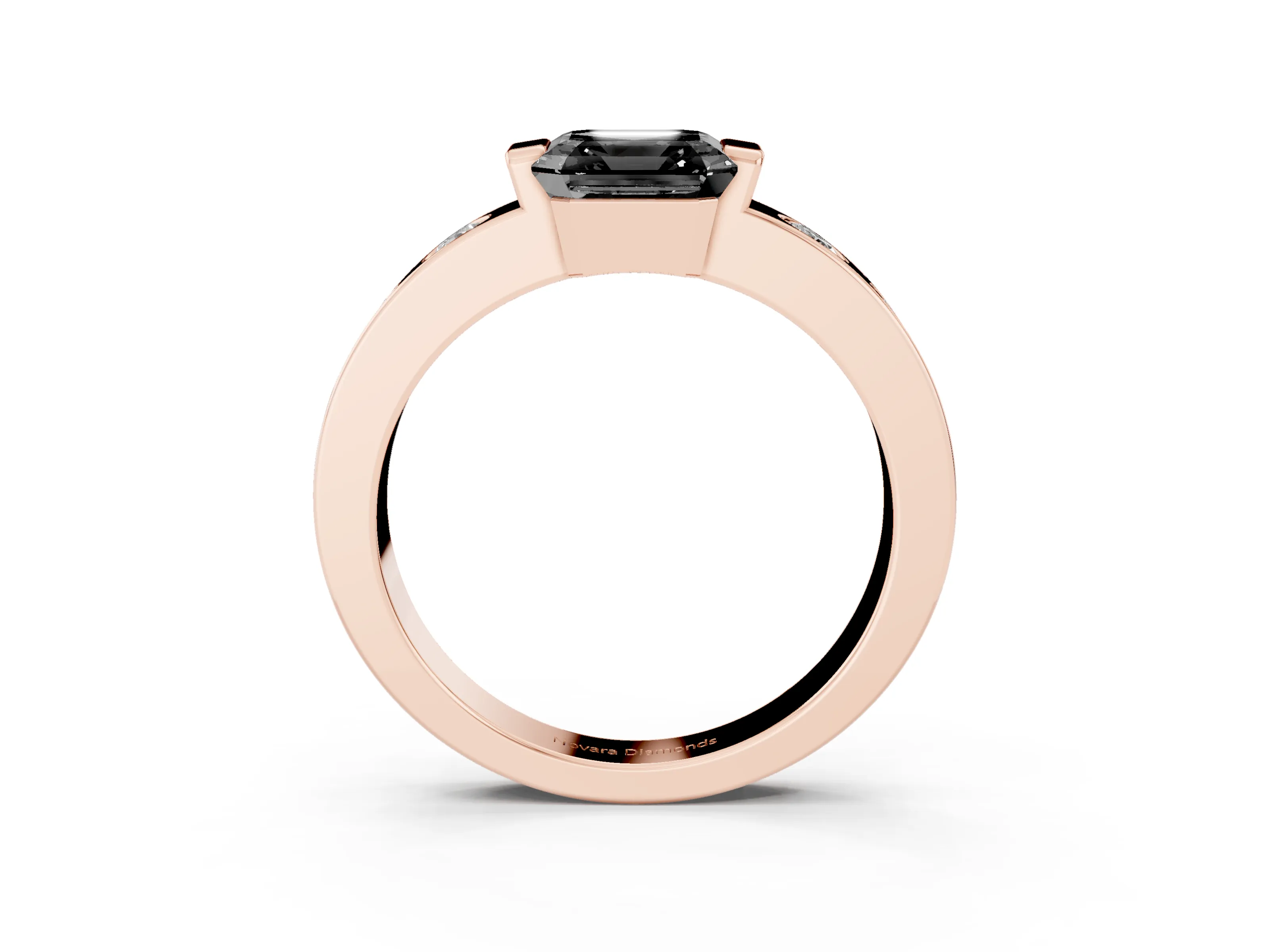 Fancy Black Asscher Cut Diamond Channel-Set Band Ring Set in Rose gold with Bezel Prong Setting