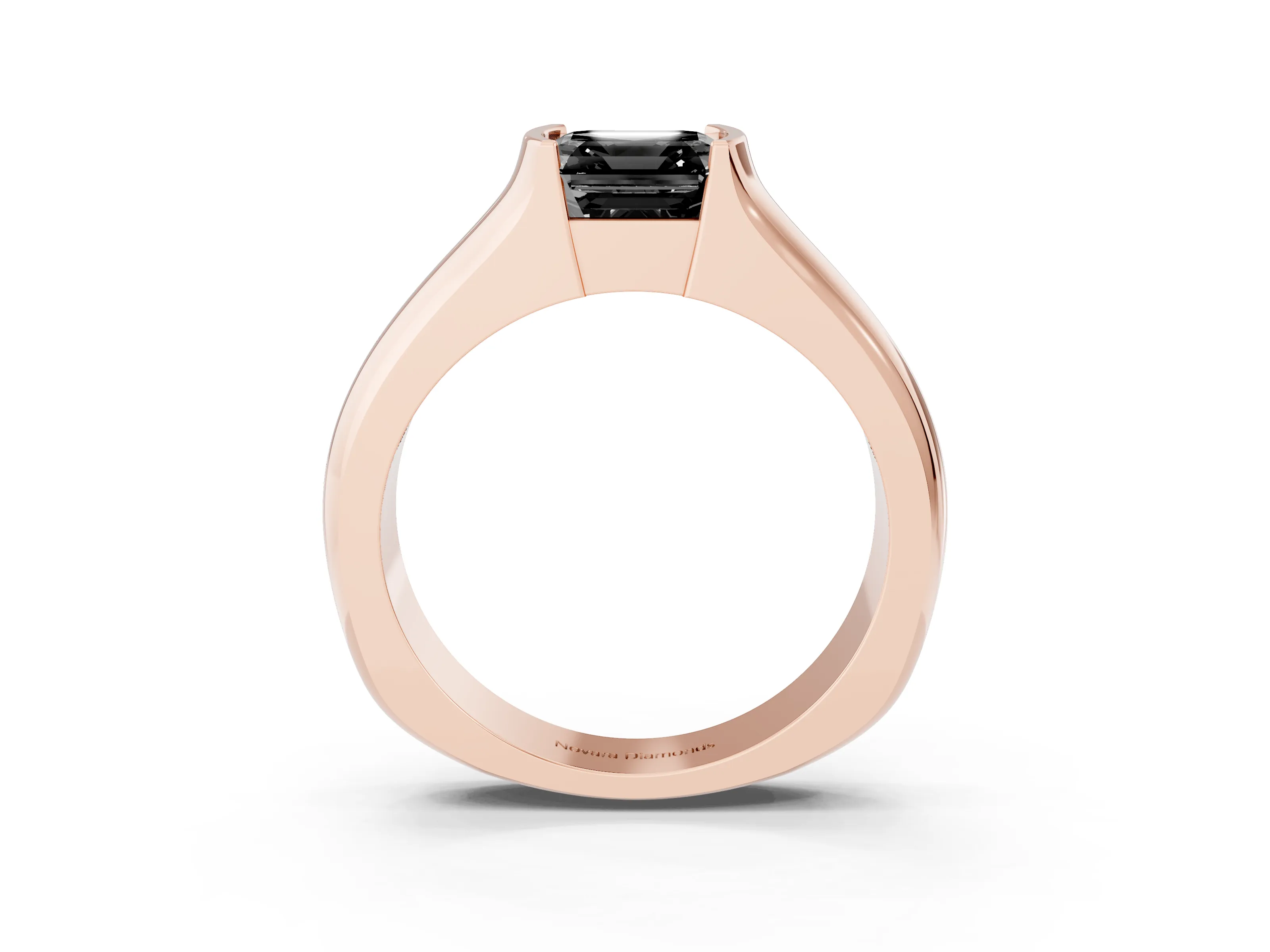 Fancy Black Asscher Cut Diamond Bezel Solitaire Ring Set in Rose gold with Wide Band