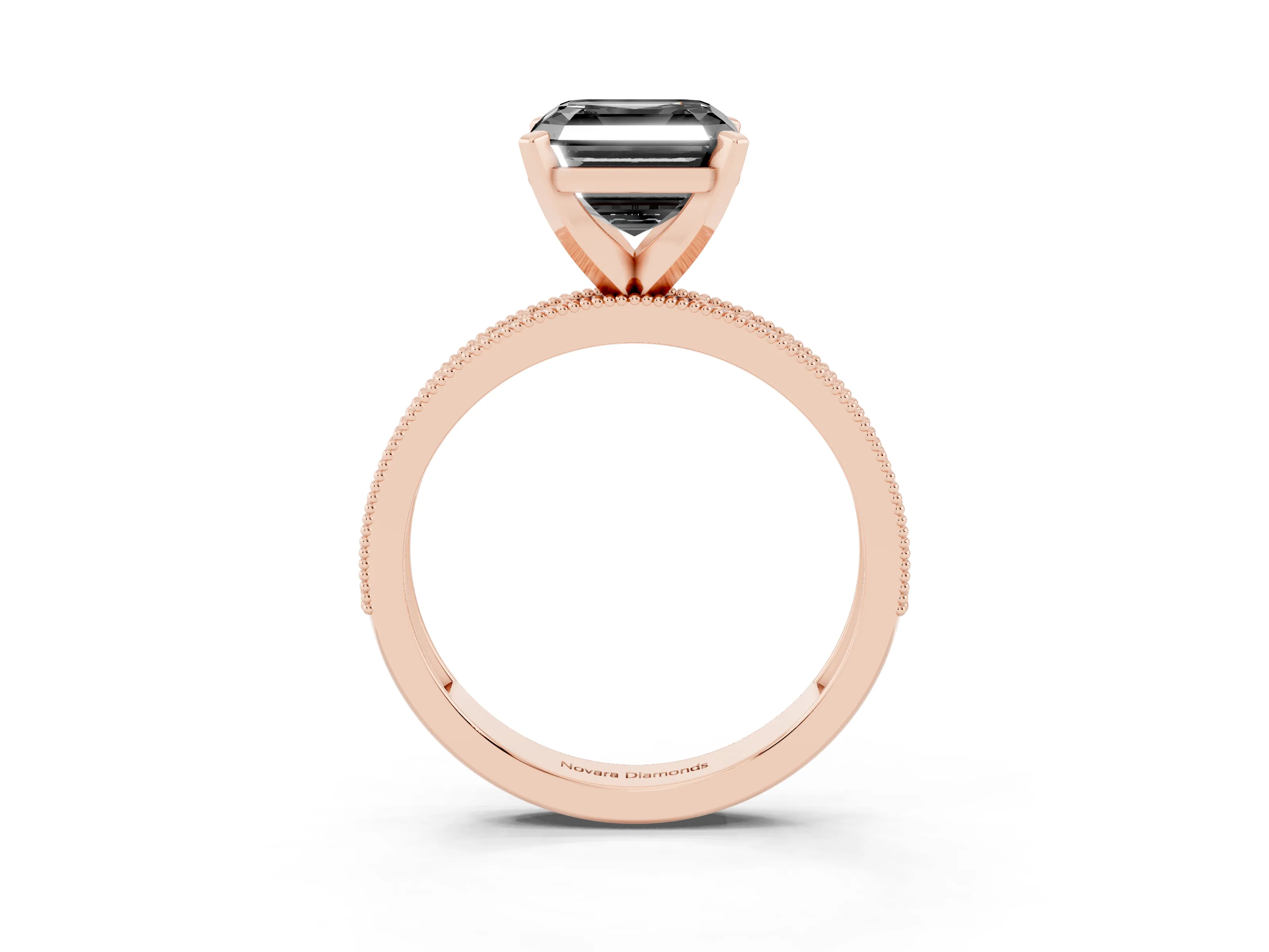 Fancy Black Asscher Cut Diamond Milgrain Pavé Engagement Ring Set in Rose gold with Prong Setting