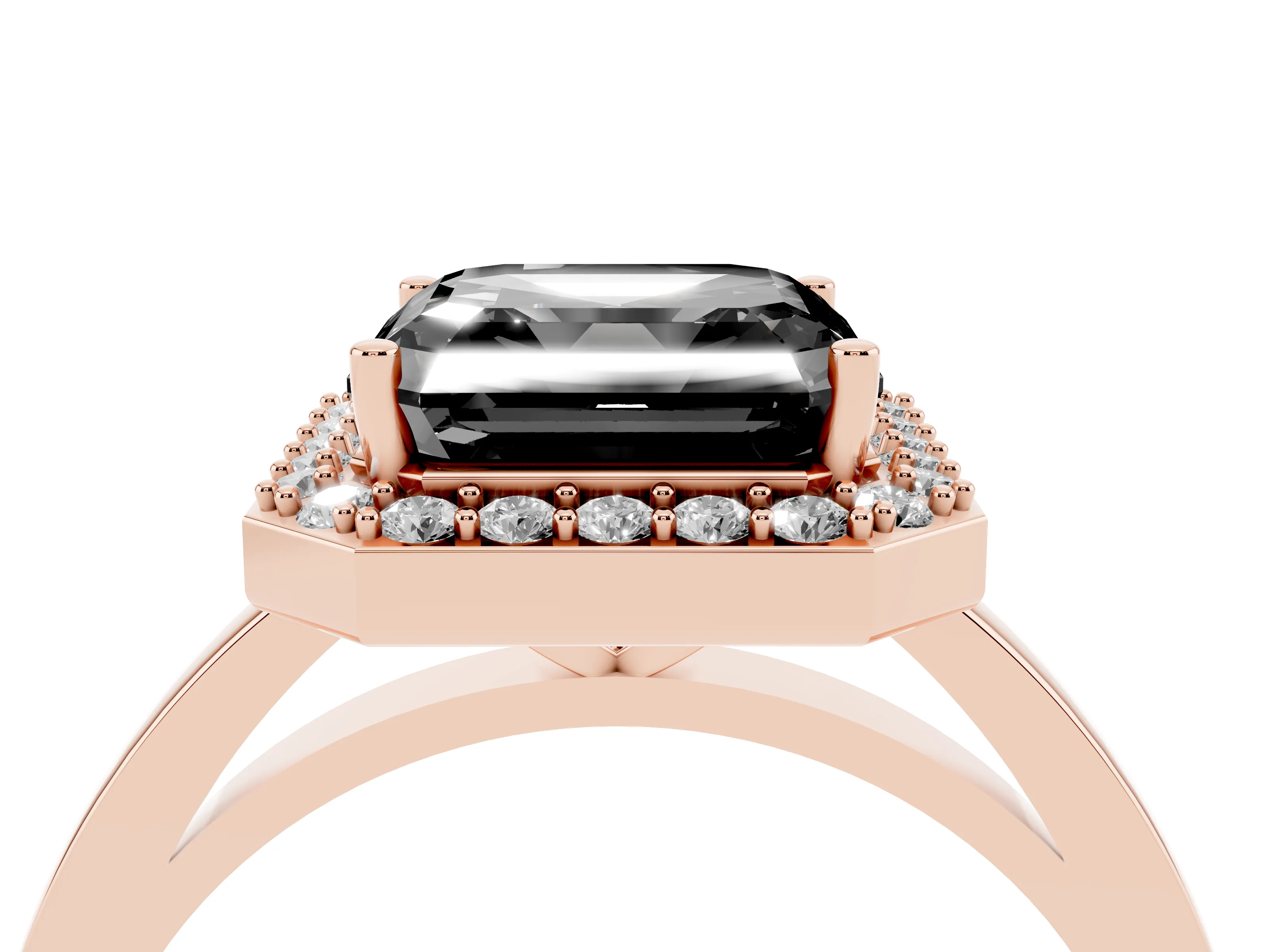 Fancy Black Asscher Cut Diamond Halo Ring Set in Rose gold with Solitaire Band and Prong Setting