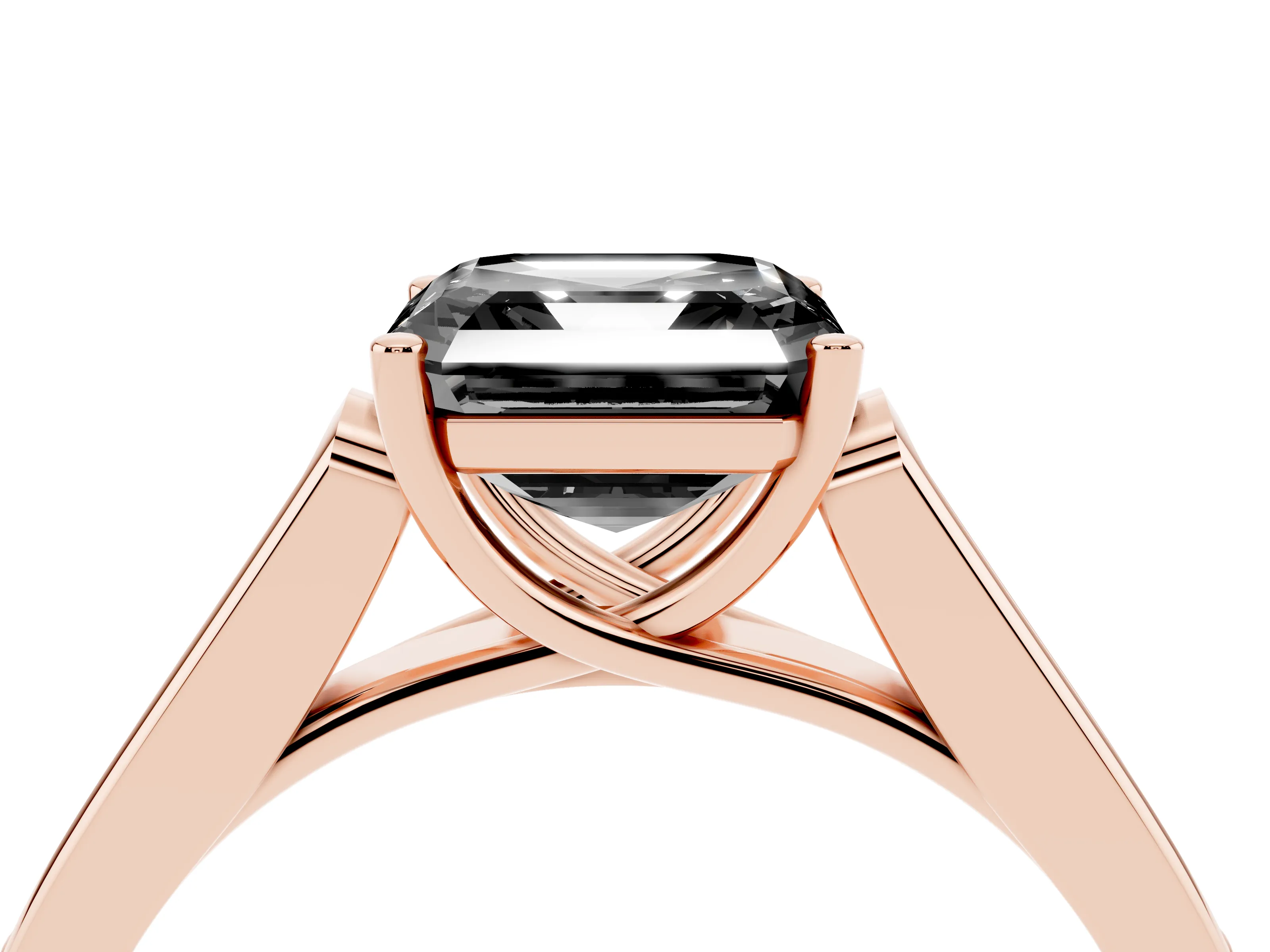Fancy Black Asscher Cut Diamond Solitaire Cathedral Engagement Ring Set in Rose gold with Channel-Set Band and Prong Setting
