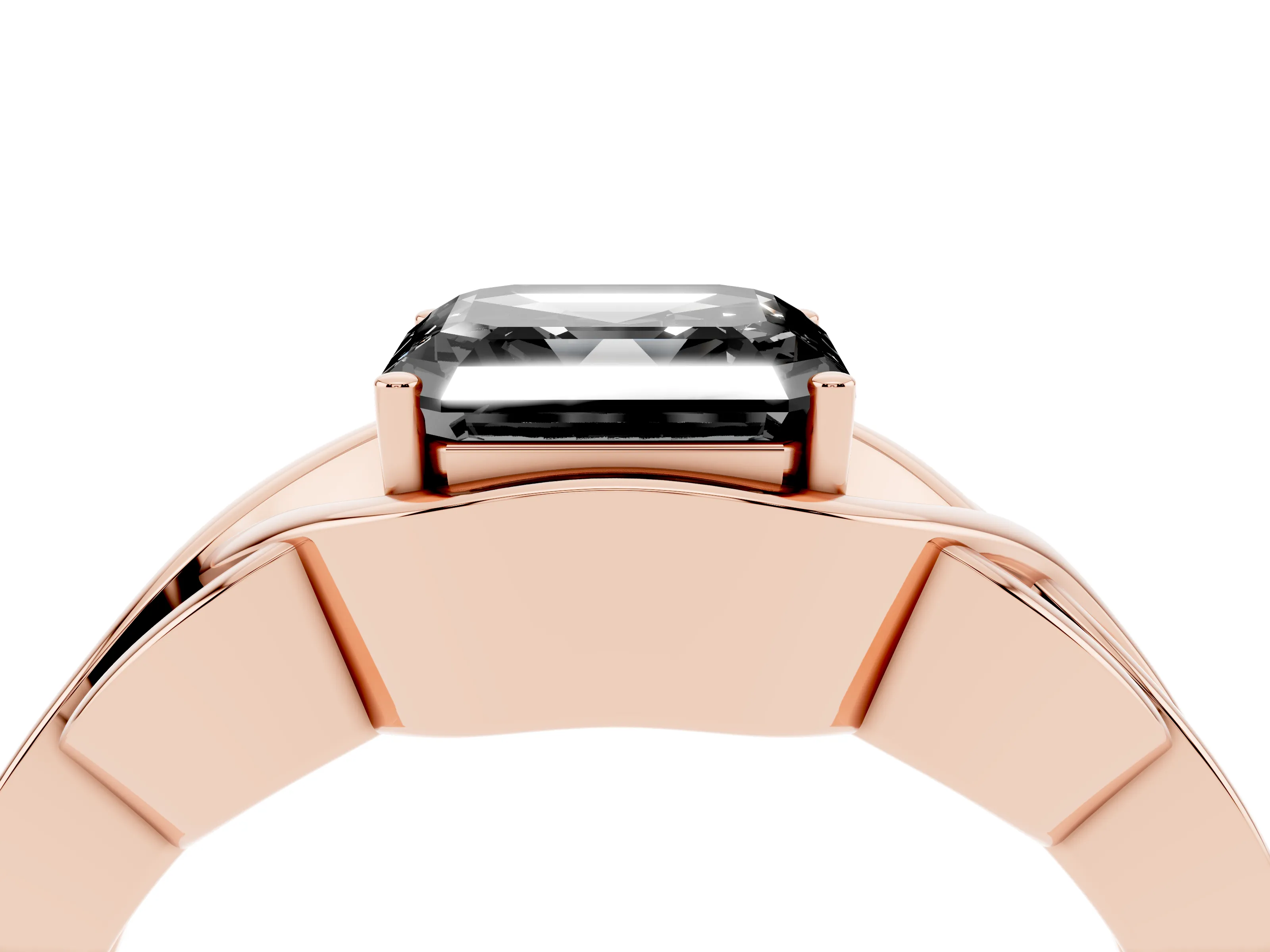 Fancy Black Asscher Cut Diamond Solitaire Ring Set in Rose gold with Intertwined Band