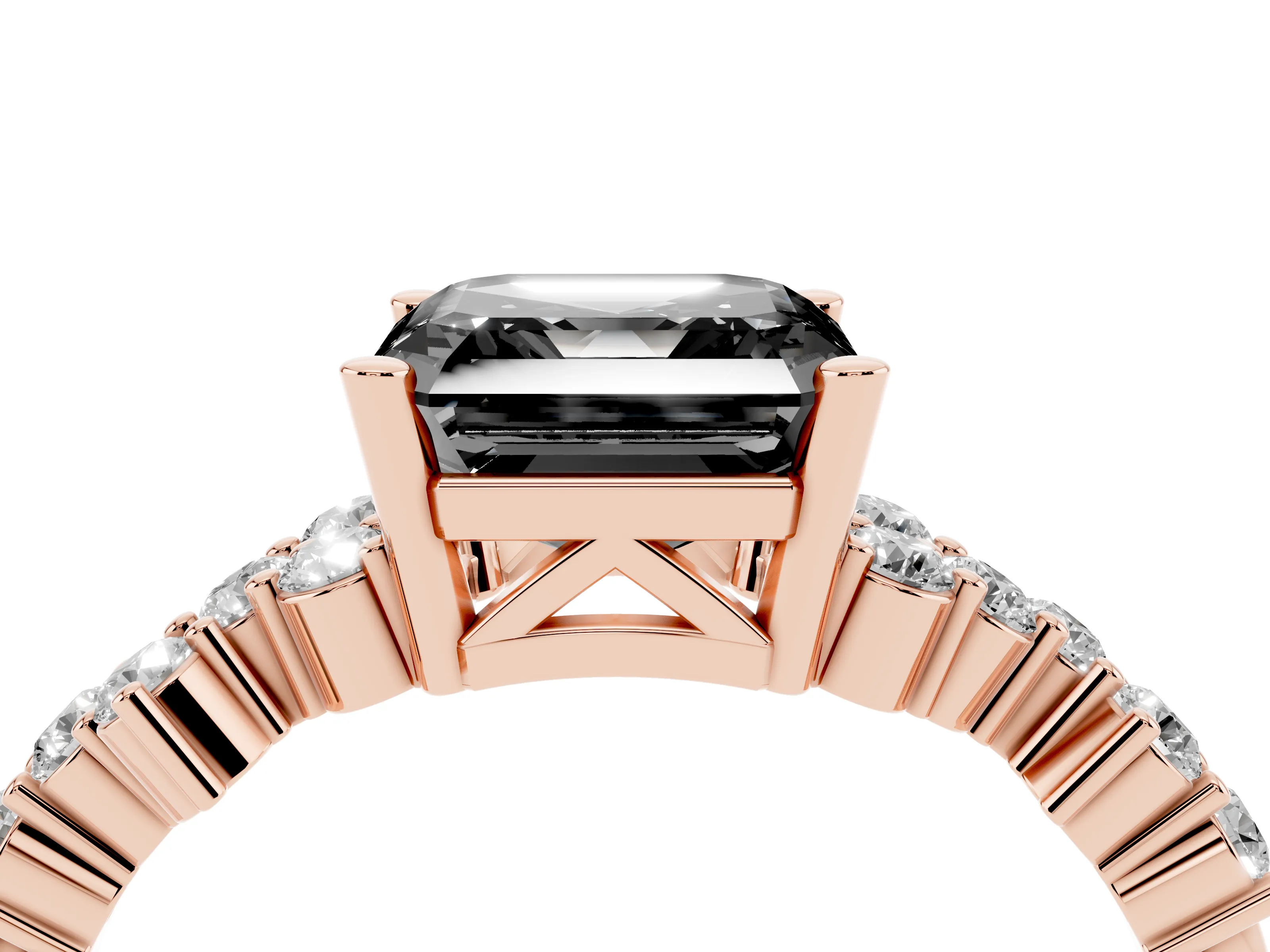 Fancy Black Asscher Cut Diamond Ring Set in Rose gold with Scattered Round Accents