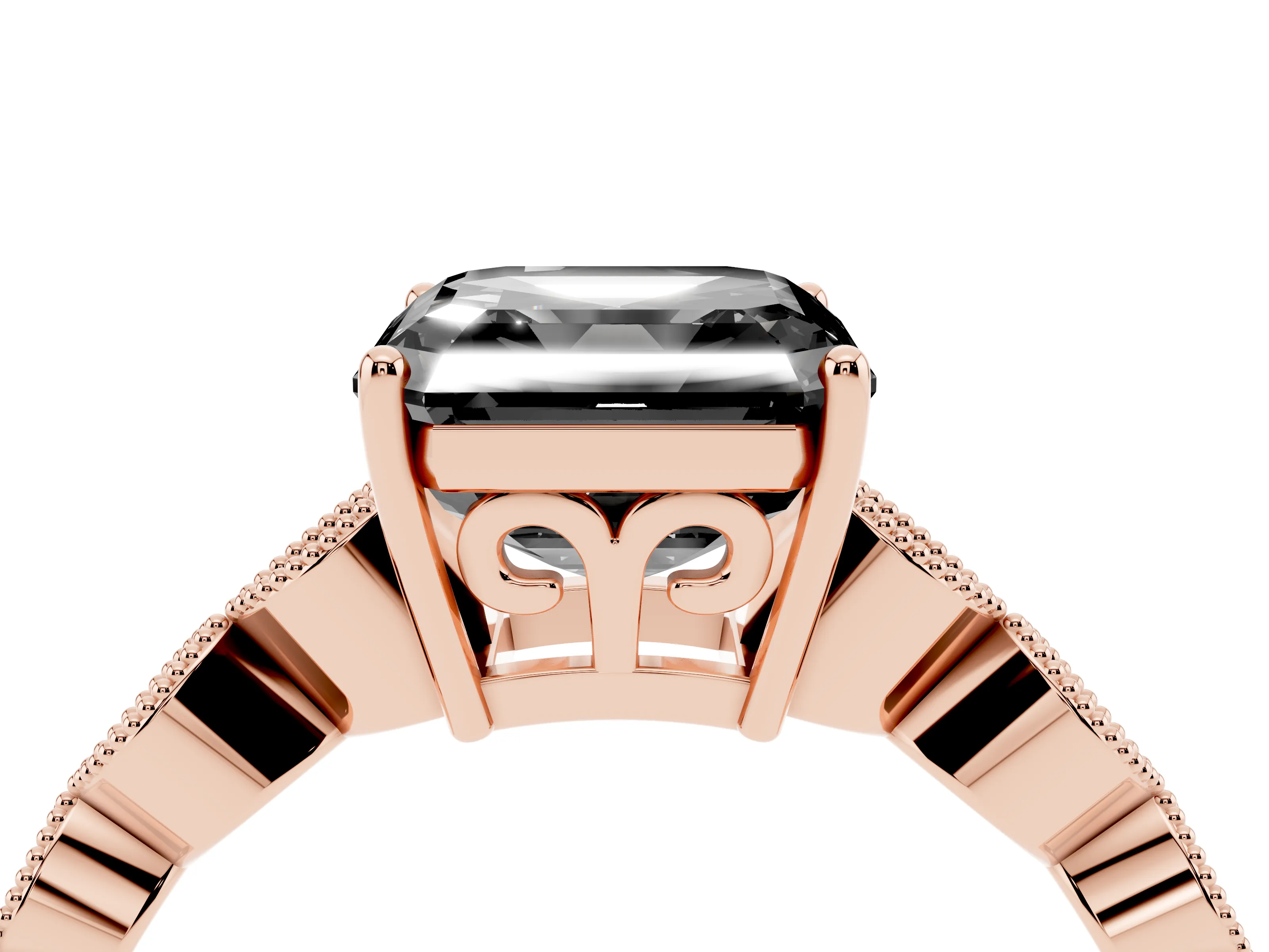 Fancy Black Asscher Cut Diamond Solitaire Ring Set in Rose gold with Infinity Twist Pavé Band
