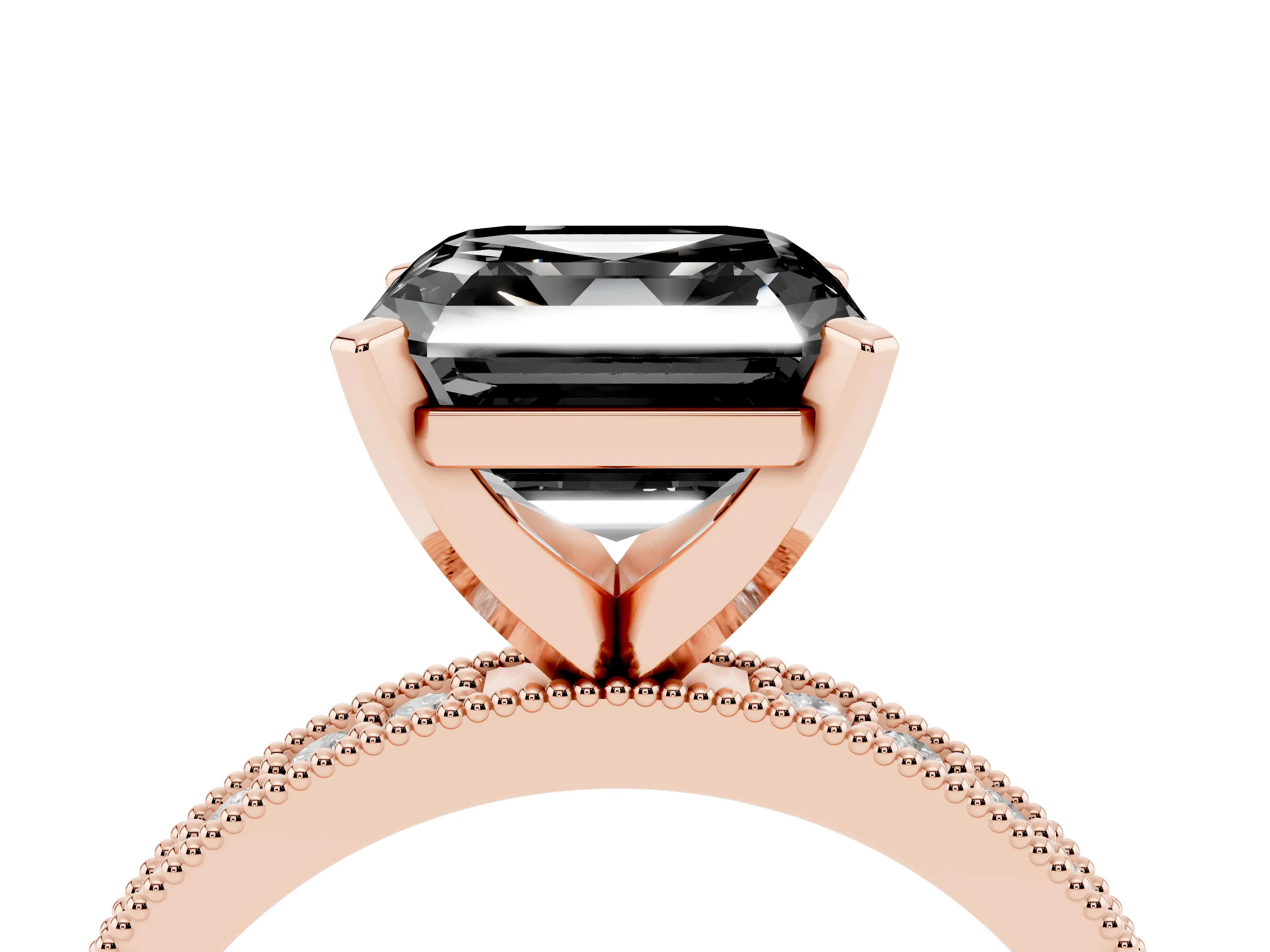 Fancy Black Asscher Cut Diamond Milgrain Pavé Engagement Ring Set in Rose gold with Prong Setting