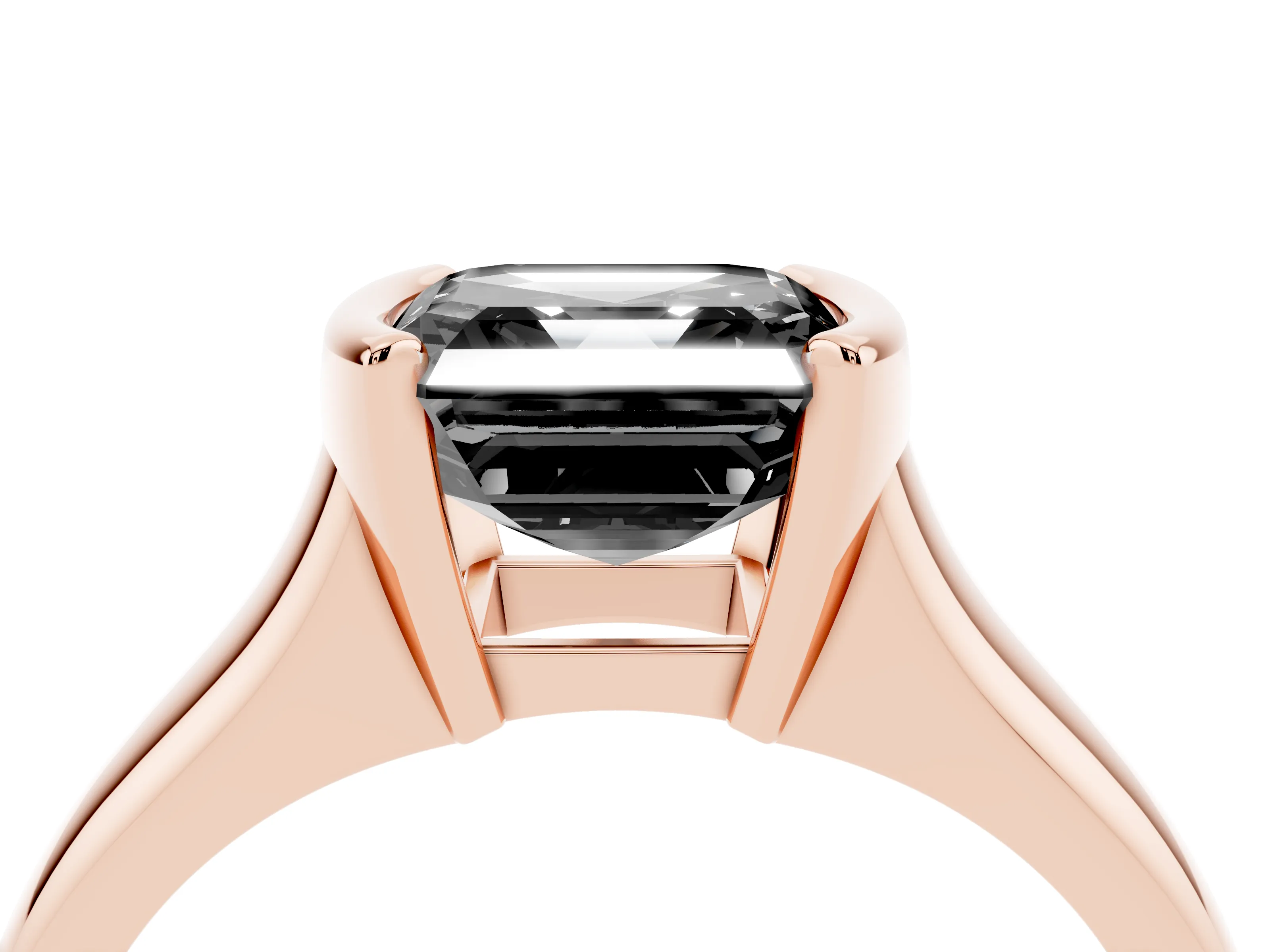 Fancy Black Asscher Cut Diamond Solitaire Tension Set Ring Set in Rose gold with Split Shank Band