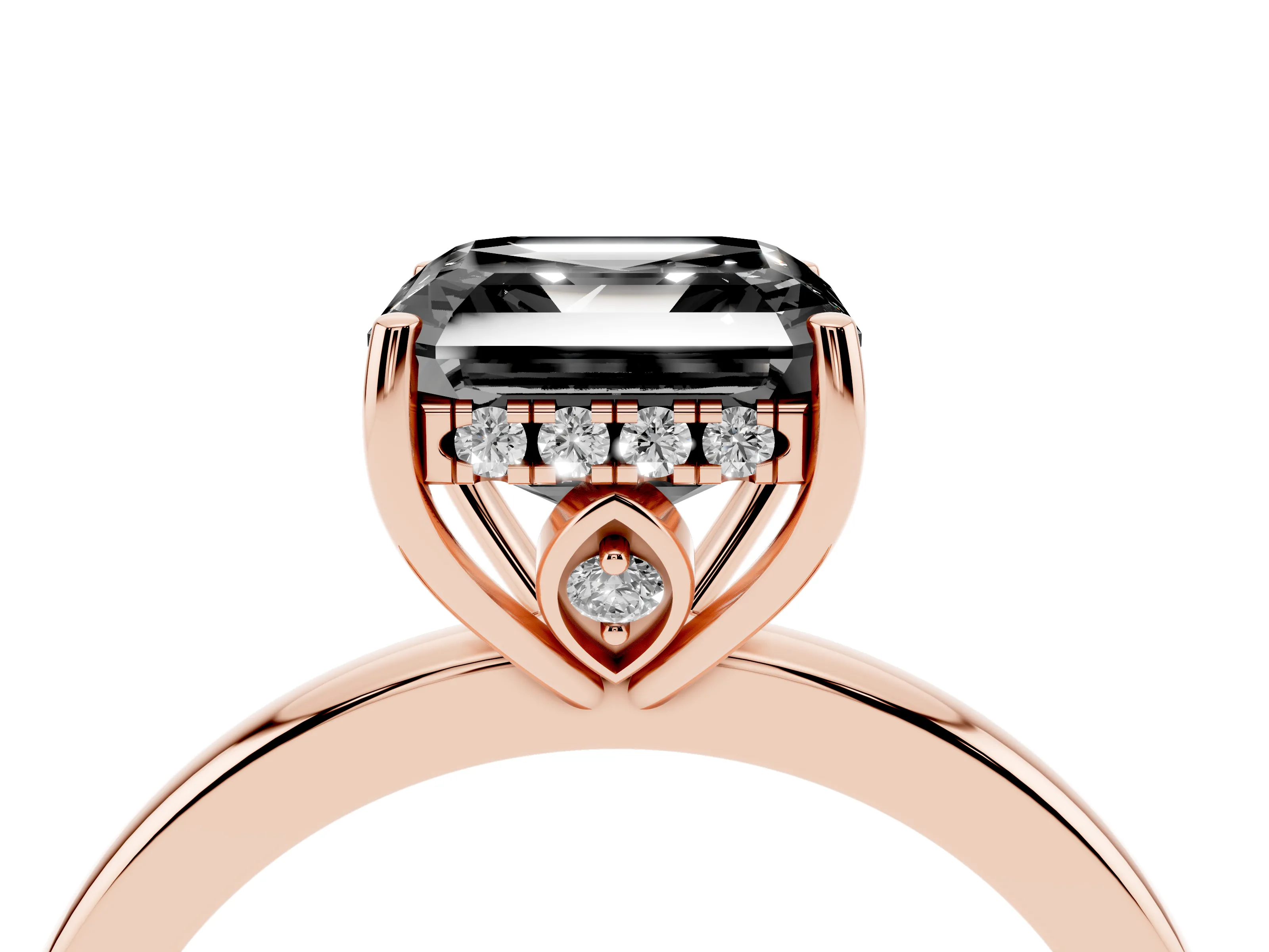 Fancy Black Asscher Cut Diamond Solitaire Ring Set in Rose gold with Plain Band and Prong Setting