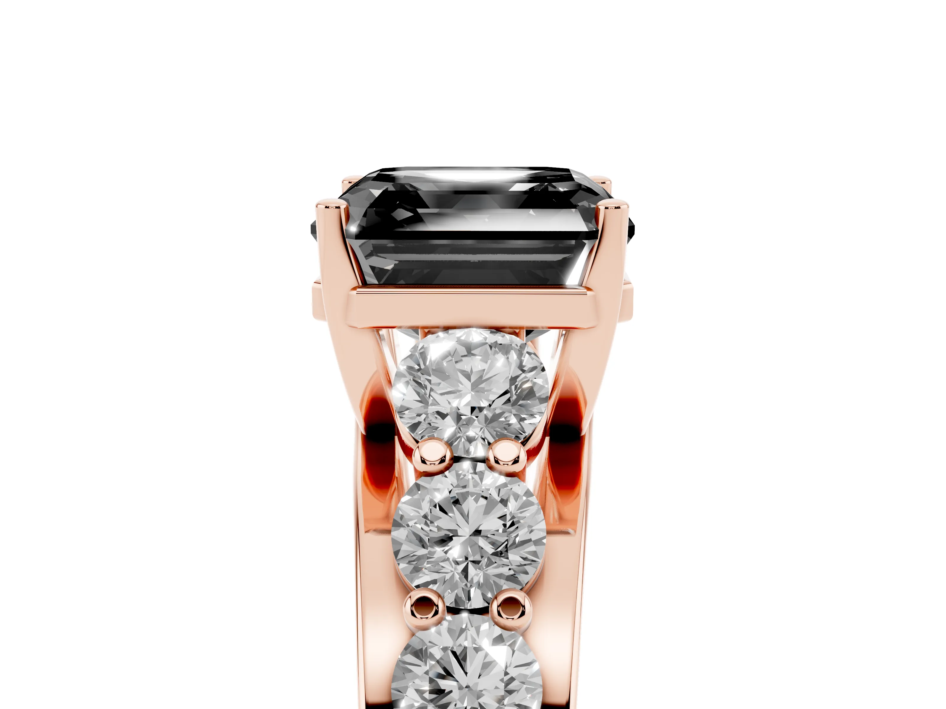 Fancy Black Asscher Cut Diamond Pavé Engagement Ring Set in Rose gold with Prong Setting