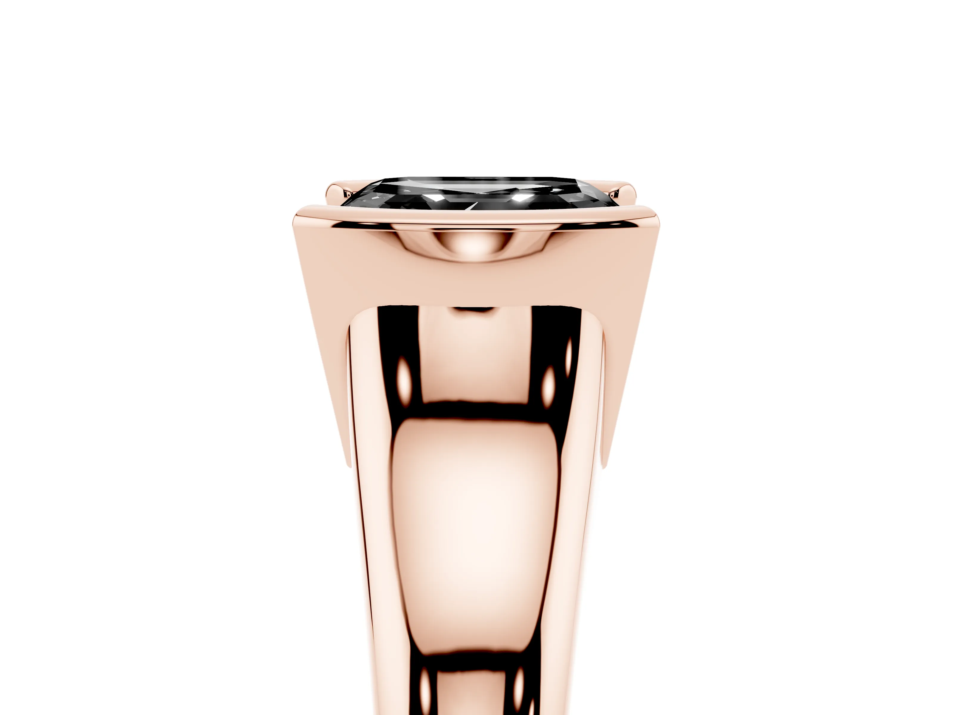 Fancy Black Asscher Cut Diamond Solitaire Tension Set Ring Set in Rose gold with Split Shank Band