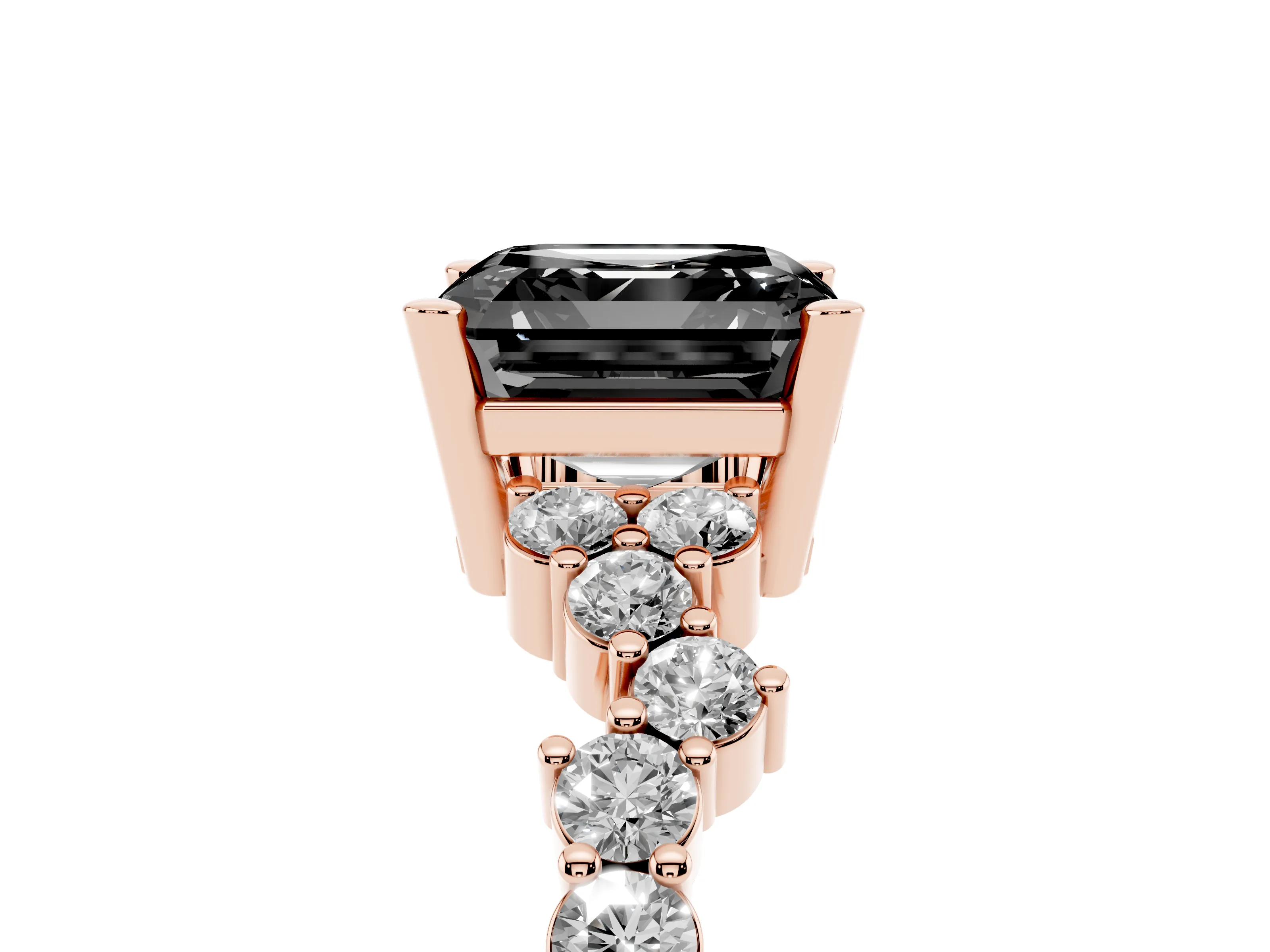Fancy Black Asscher Cut Diamond Ring Set in Rose gold with Scattered Round Accents