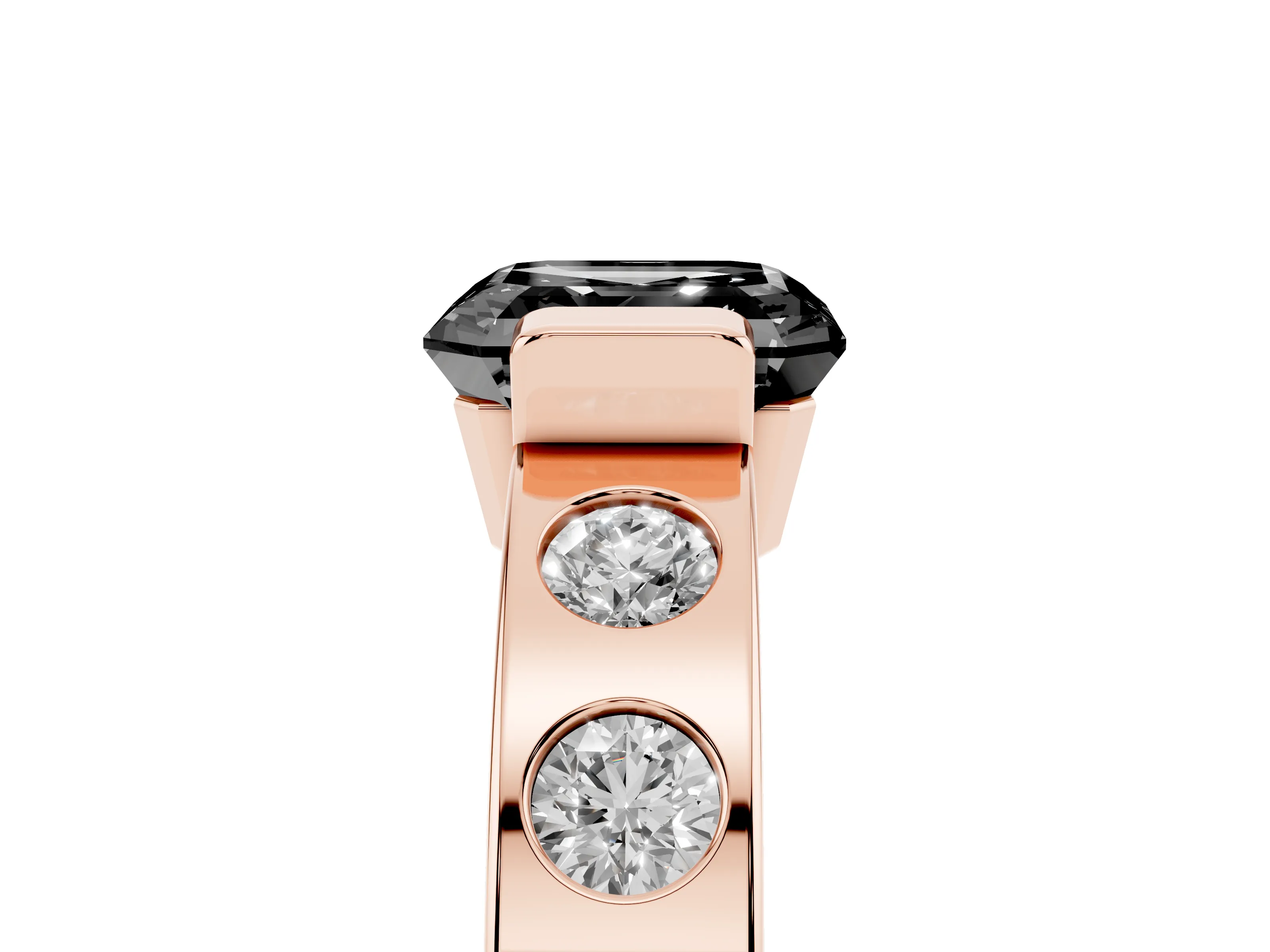 Fancy Black Asscher Cut Diamond Channel-Set Band Ring Set in Rose gold with Bezel Prong Setting