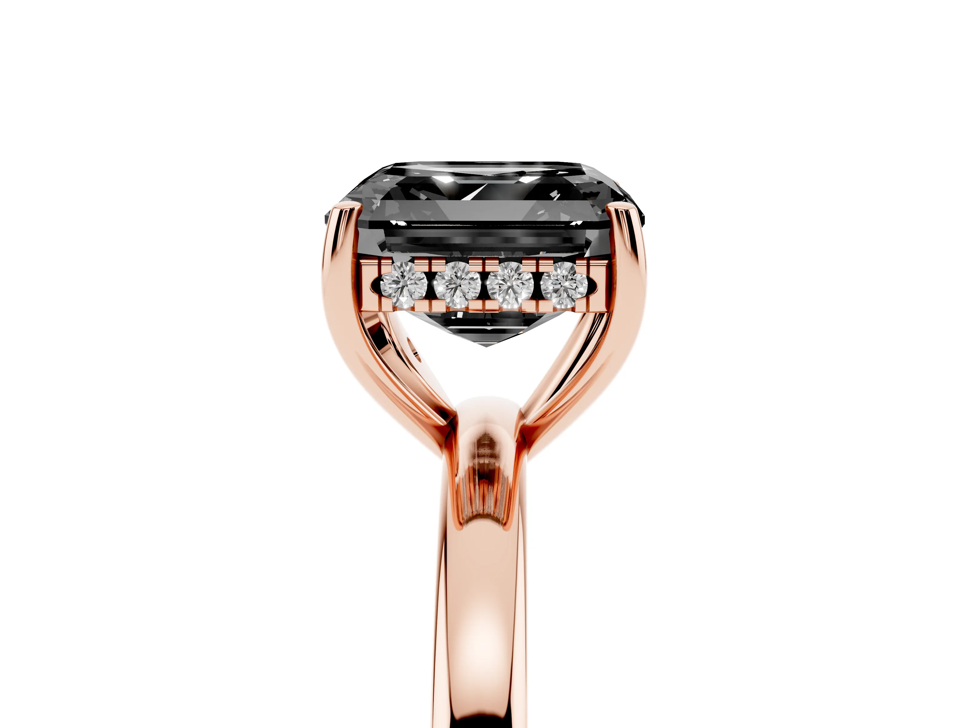 Fancy Black Asscher Cut Diamond Solitaire Ring Set in Rose gold with Plain Band and Prong Setting