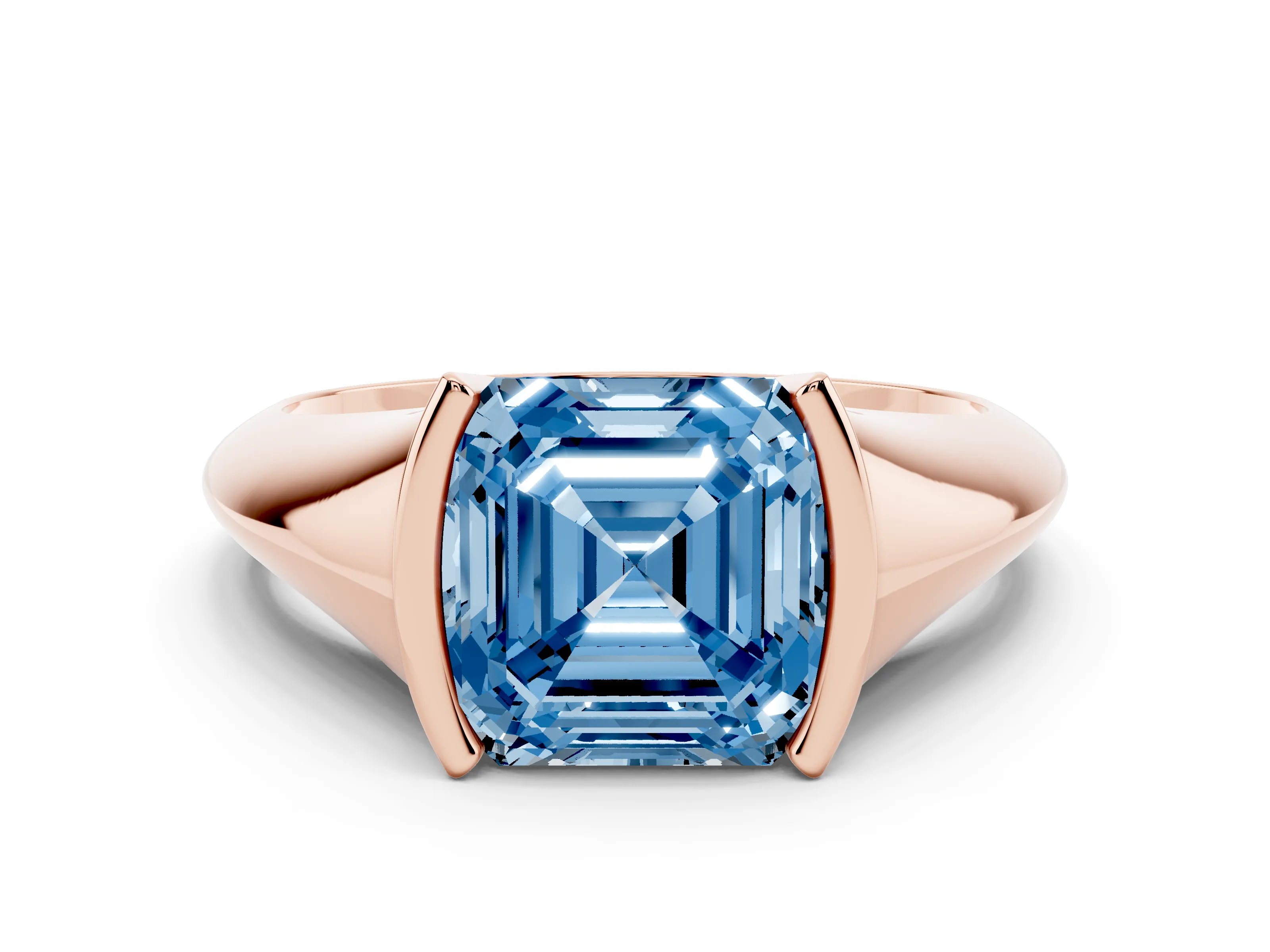 Fancy Blue Asscher Cut Diamond Solitaire Tension Set Ring Set in Rose gold
