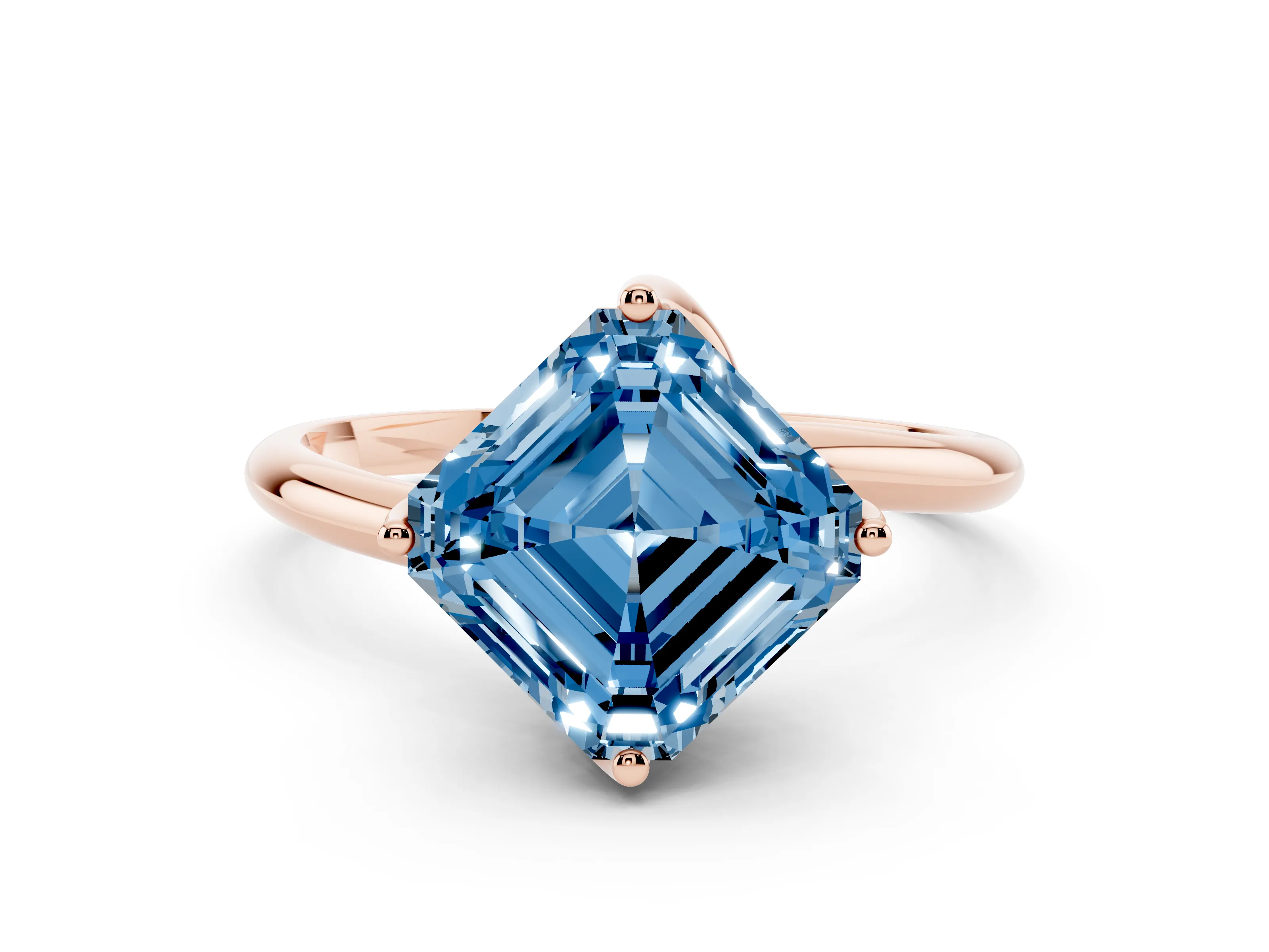 Fancy Blue Asscher Cut Diamond Solitaire Engagement Ring Set in Rose gold with Classic Plain Band
