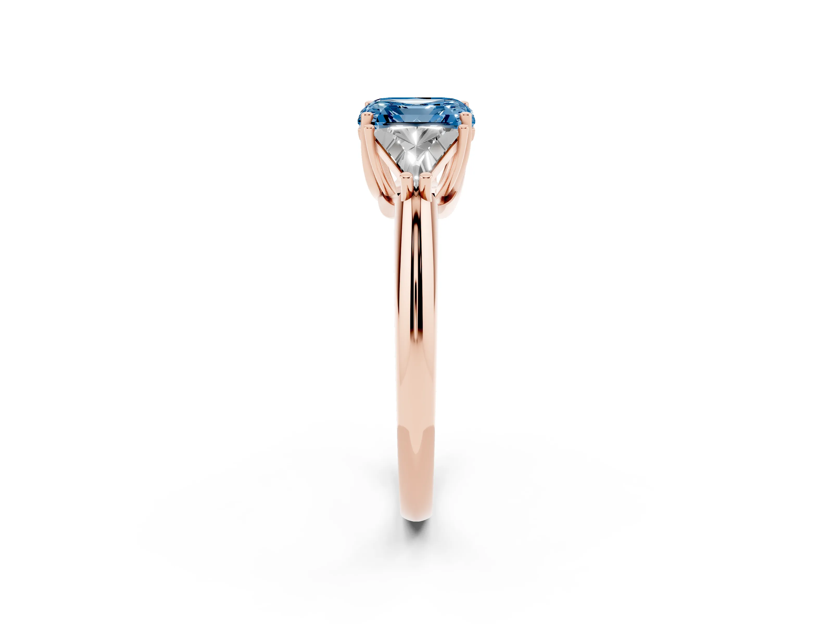 Fancy Blue Asscher Cut Diamond Three-Stone Engagement Ring Set in Rose gold with Trillion Side Stones