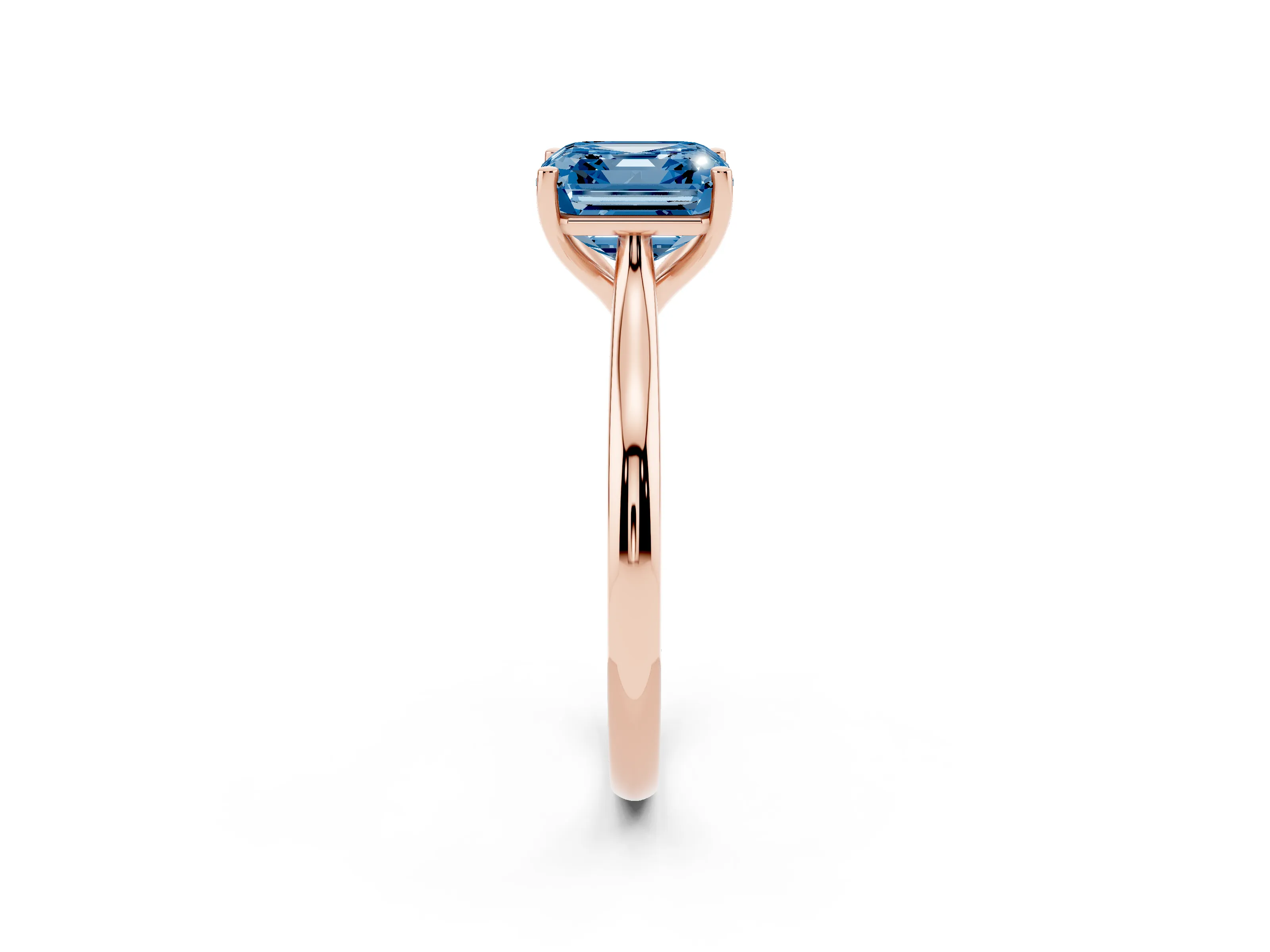 Fancy Blue Asscher Cut Diamond Solitaire Ring Set in Rose gold with Cathedral Band and Prong Setting
