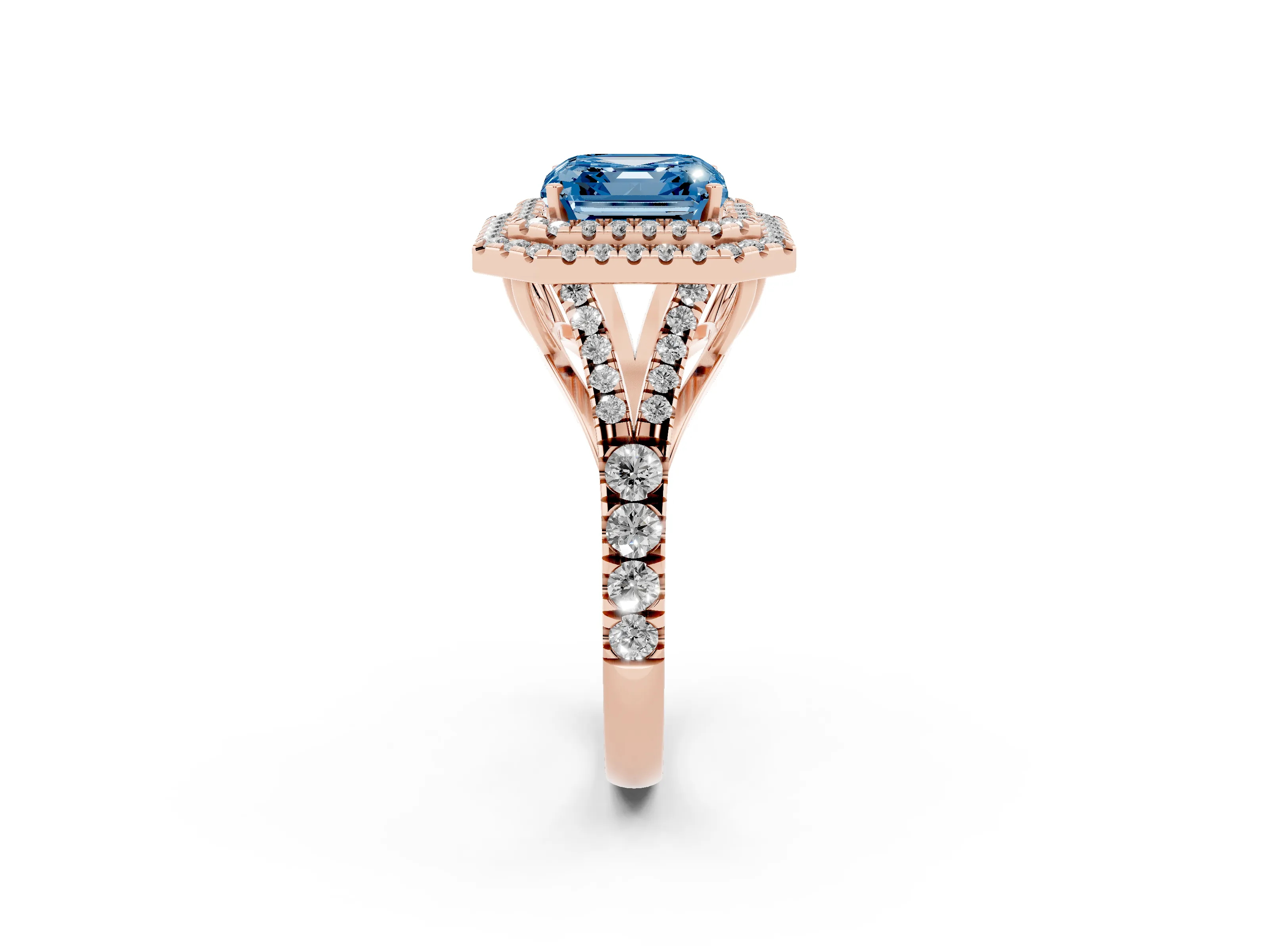 Asscher Cut Double Halo Engagement Ring Setting for a Fancy Blue Lab-Grown Diamond | Rose Gold