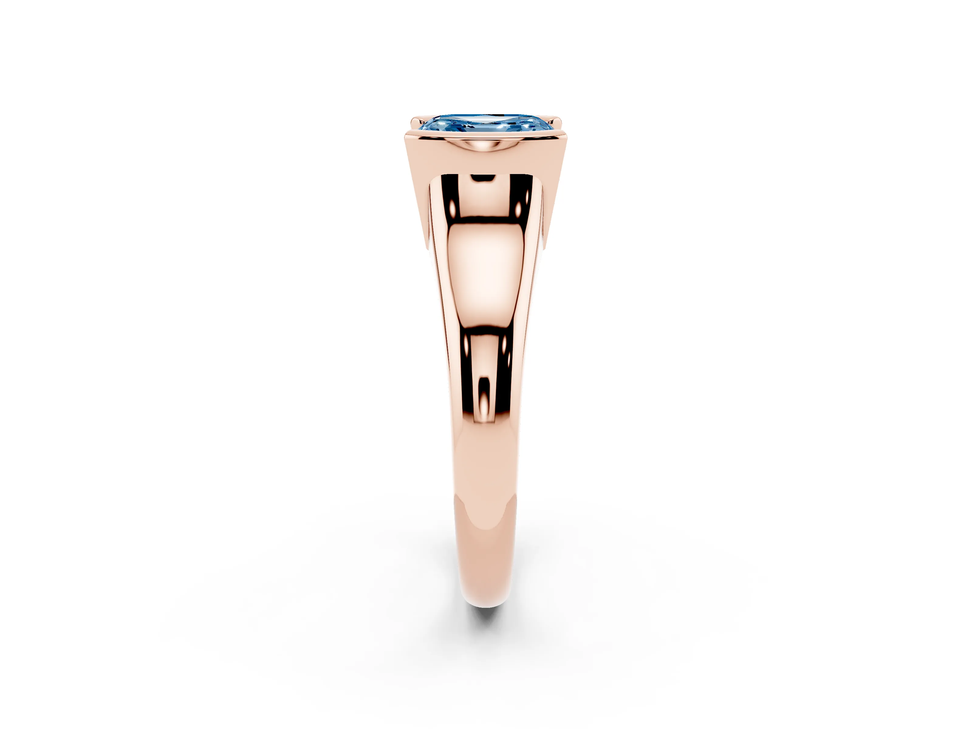 Fancy Blue Asscher Cut Diamond Solitaire Tension Set Ring Set in Rose gold with Split Shank Band