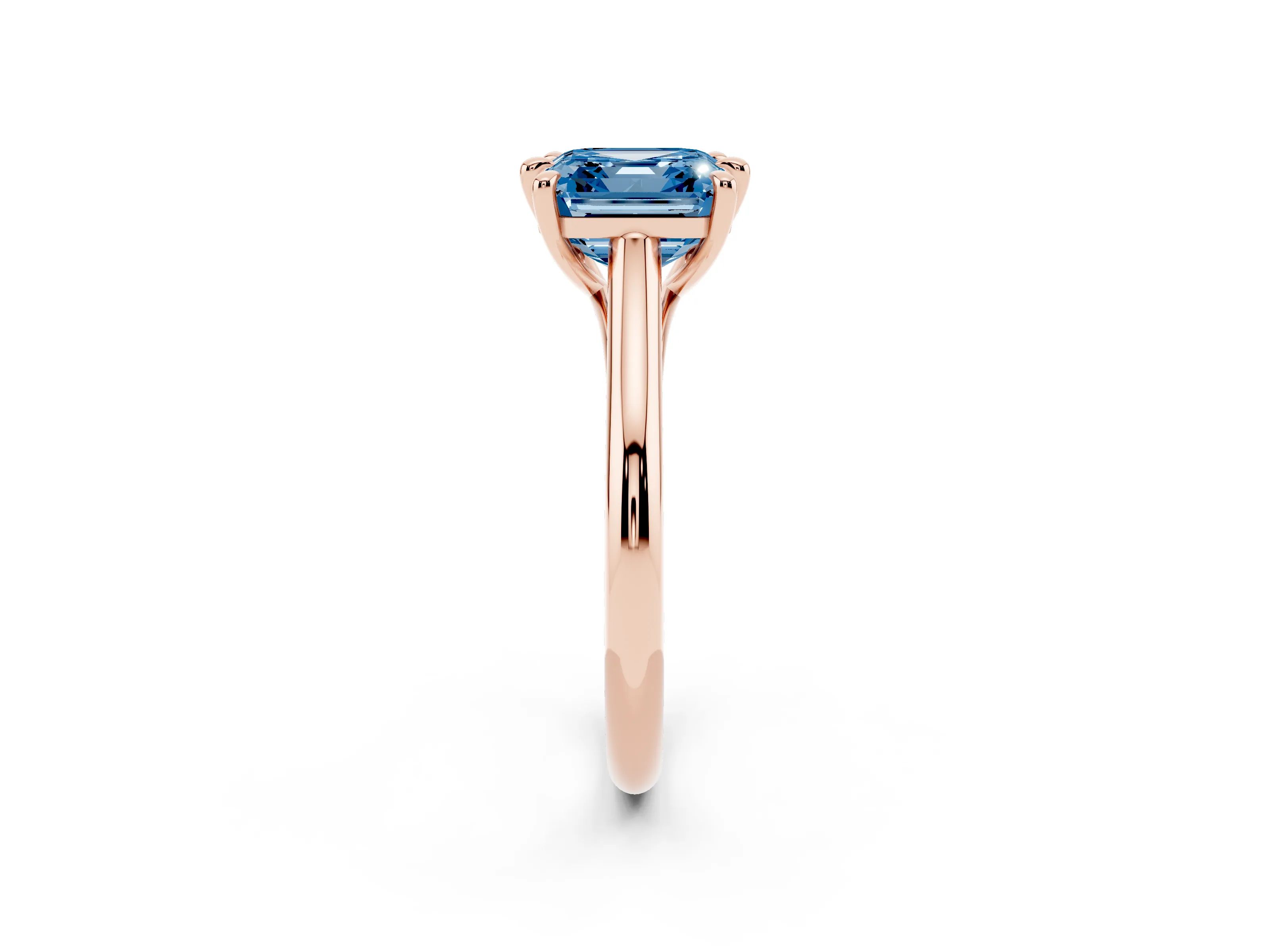 Fancy Blue Asscher Cut Diamond Solitaire Engagement Ring Set in Rose gold with Prong Setting and Plain Classic Band