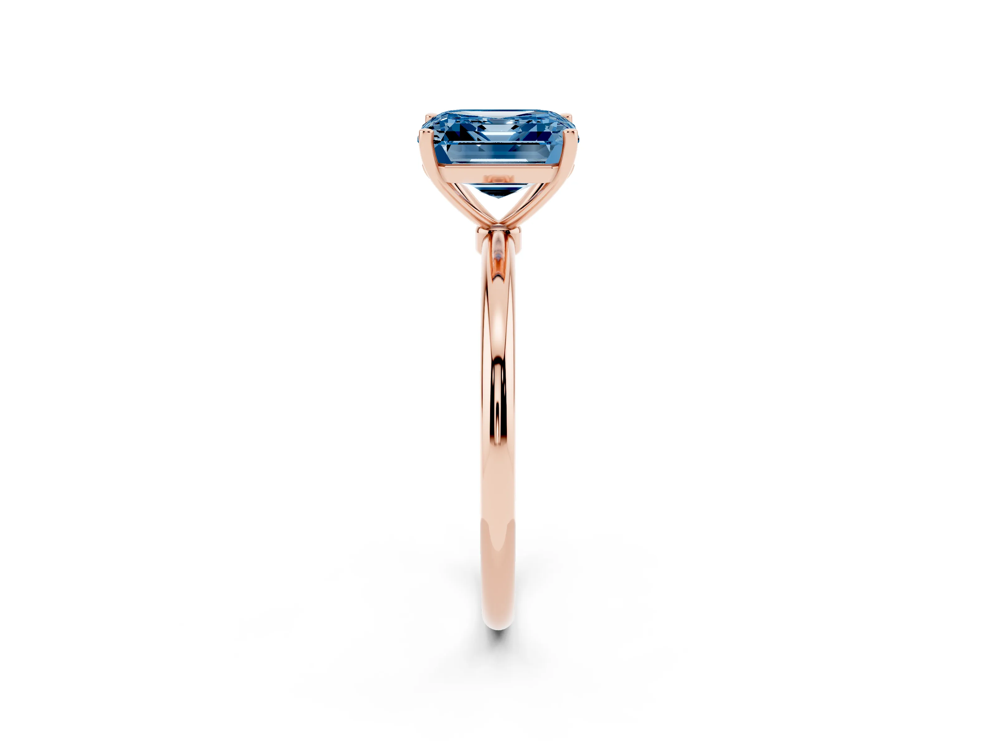 Fancy Blue Asscher Cut Diamond Solitaire Engagement Ring Set in Rose gold with Thin Band and Prong Setting