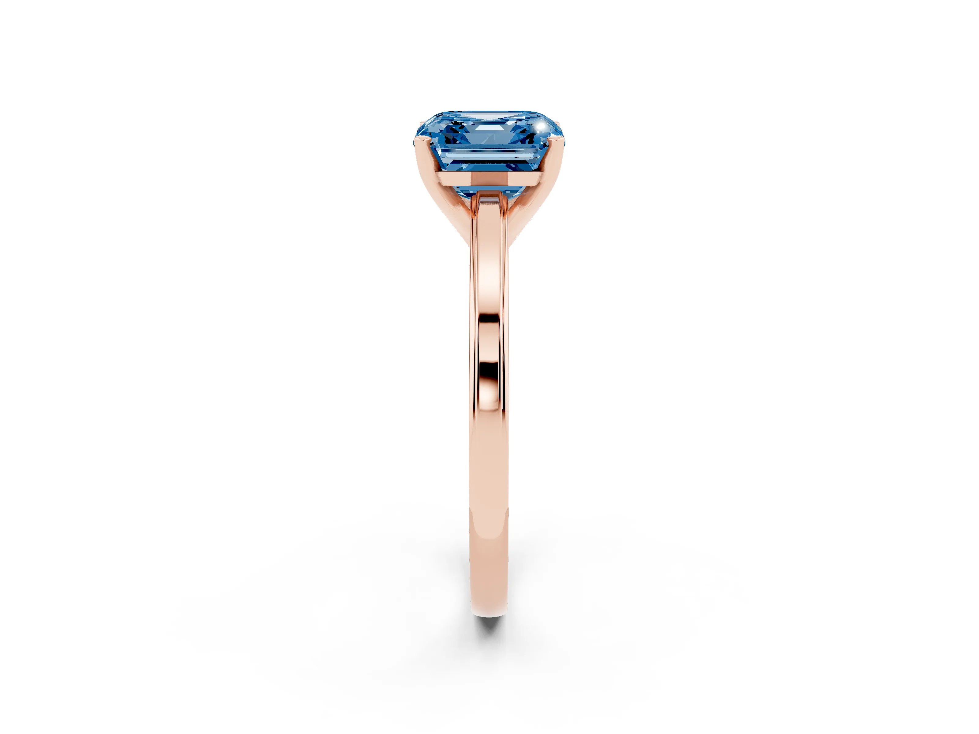 Fancy Blue Asscher Cut Diamond Solitaire Ring Set in Rose gold with Prong Setting and Classic Band