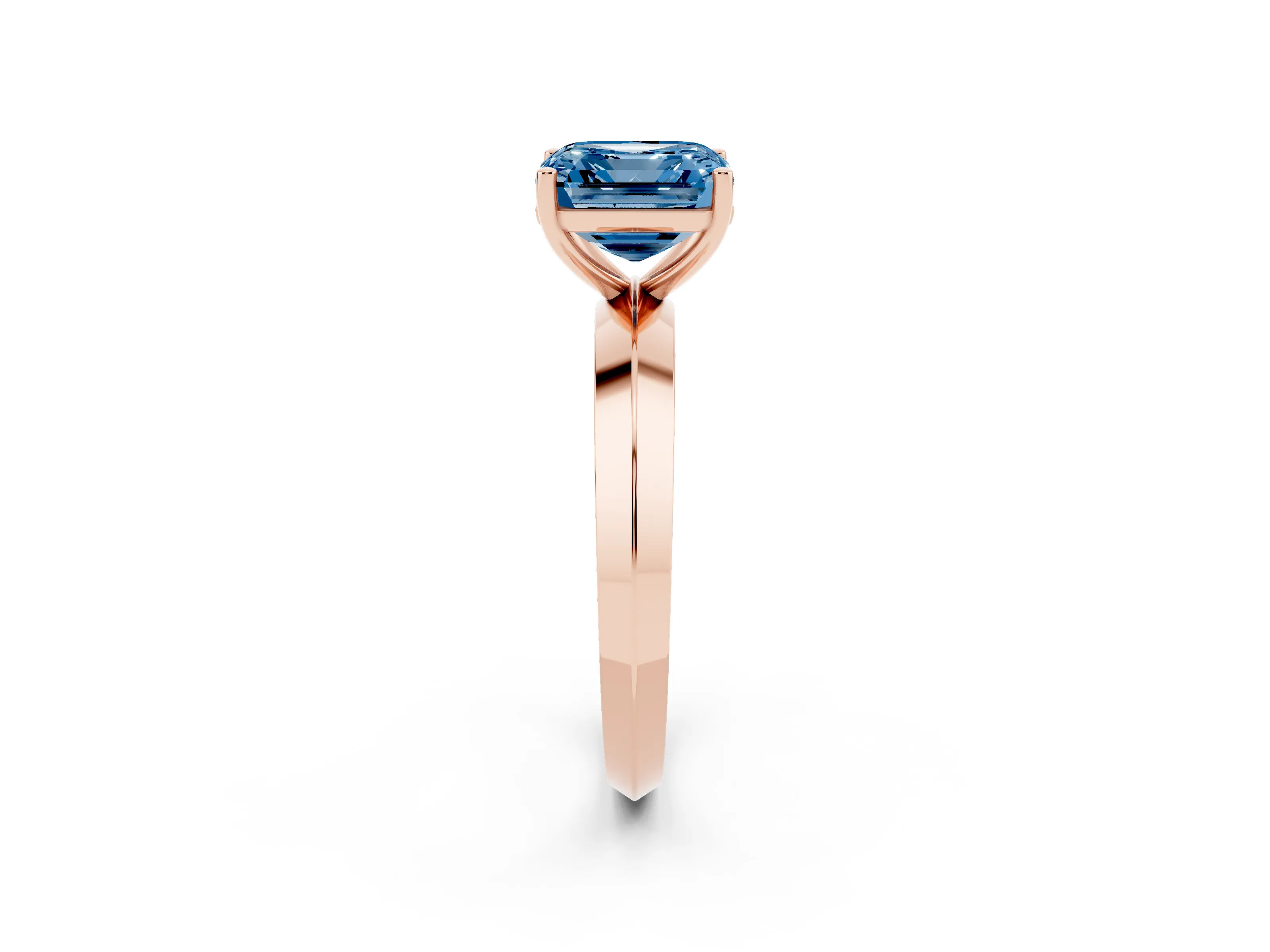 Fancy Blue Asscher Cut Diamond Solitaire Engagement Ring Set in Rose gold with Flat Band and Prong Setting